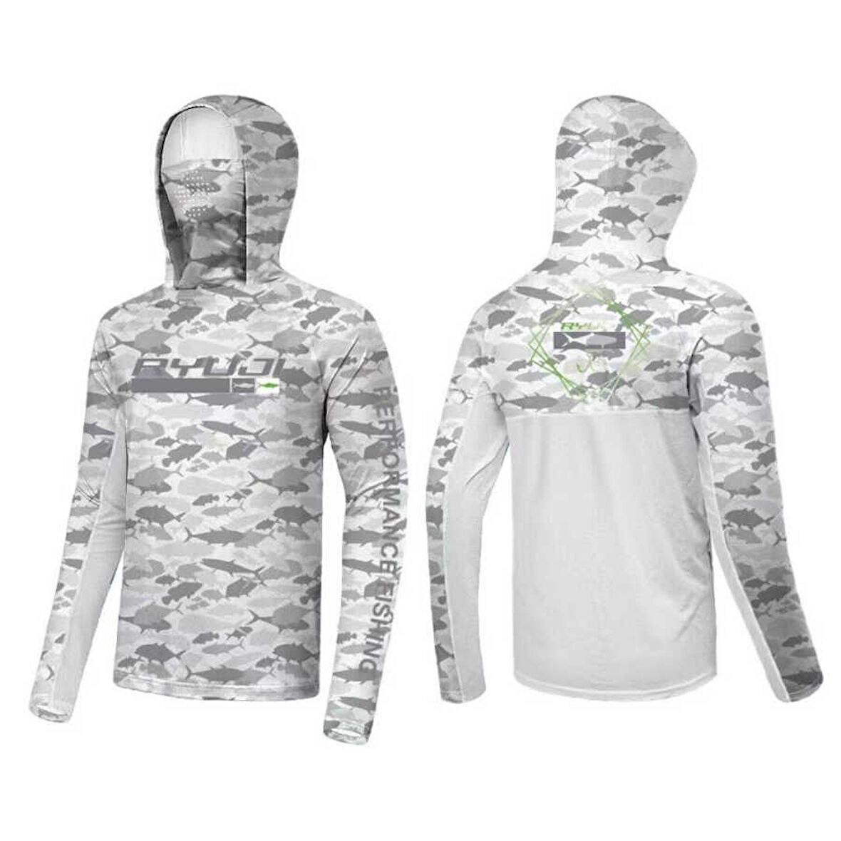 RYUJI UV PERFORMANCE HOODIE SHIRT+NECK, FISH WAVE Standart-L