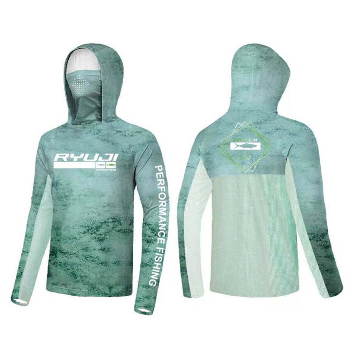 RYUJI UV PERFORMANCE HOODIE SHIRT+NECK, GREEN SKY Standart-L