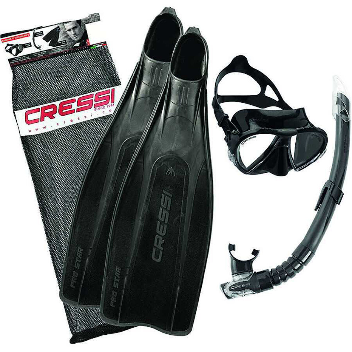 Cressi Pro Star Palet Maske Şnorkel Seti BLACK-NO:39-40