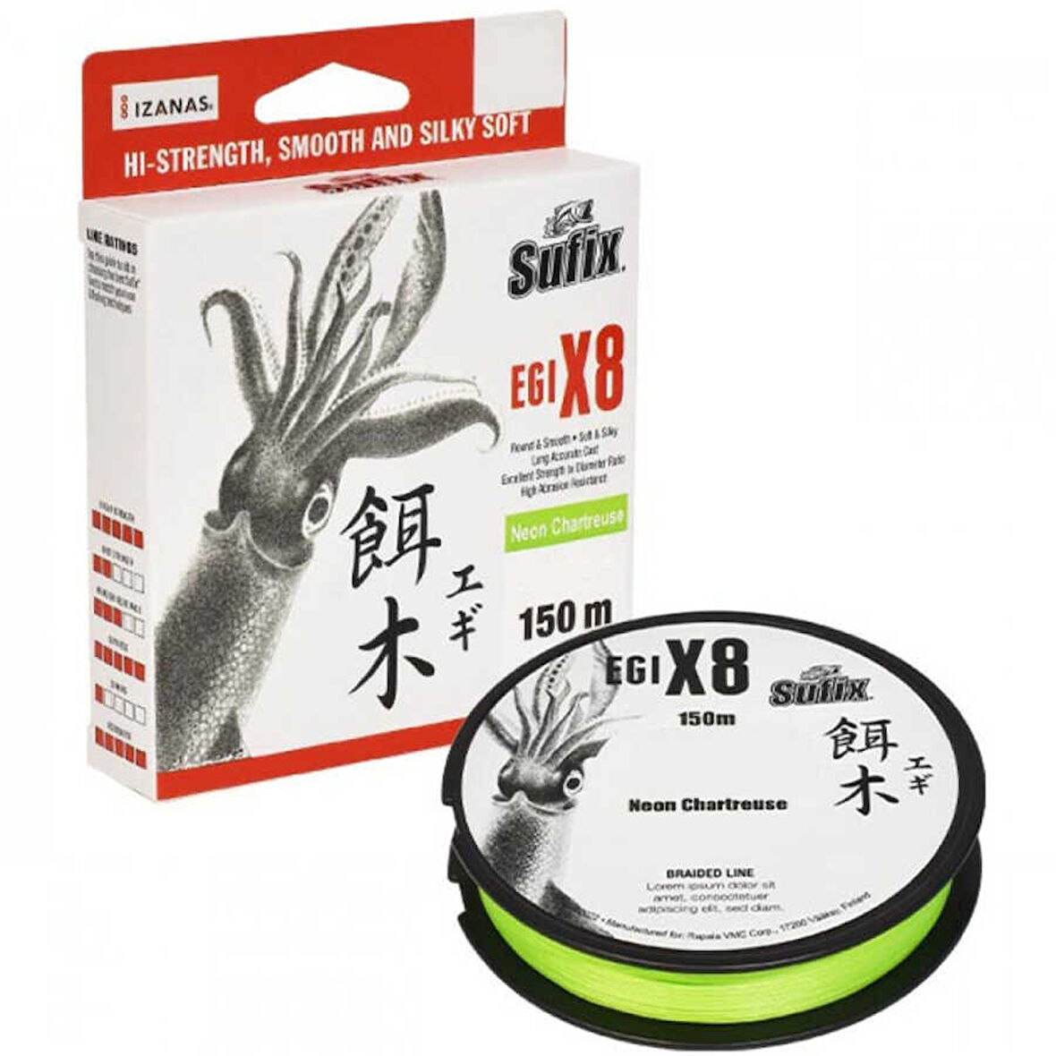 Sufix Egi x8 İp Misina NEON CHARTREUSE-0.08MM - 150M - 4.1KG