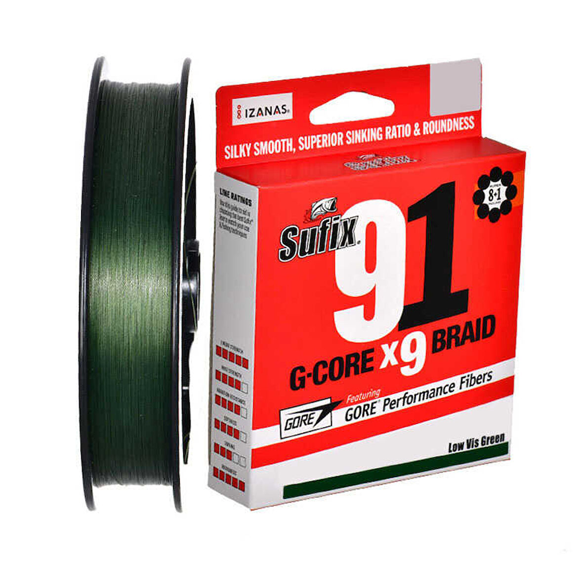 Sufix 91 G-Core x9 İp Misina LOW VIS GREEN-0.205MM - 150M - 11.3KG