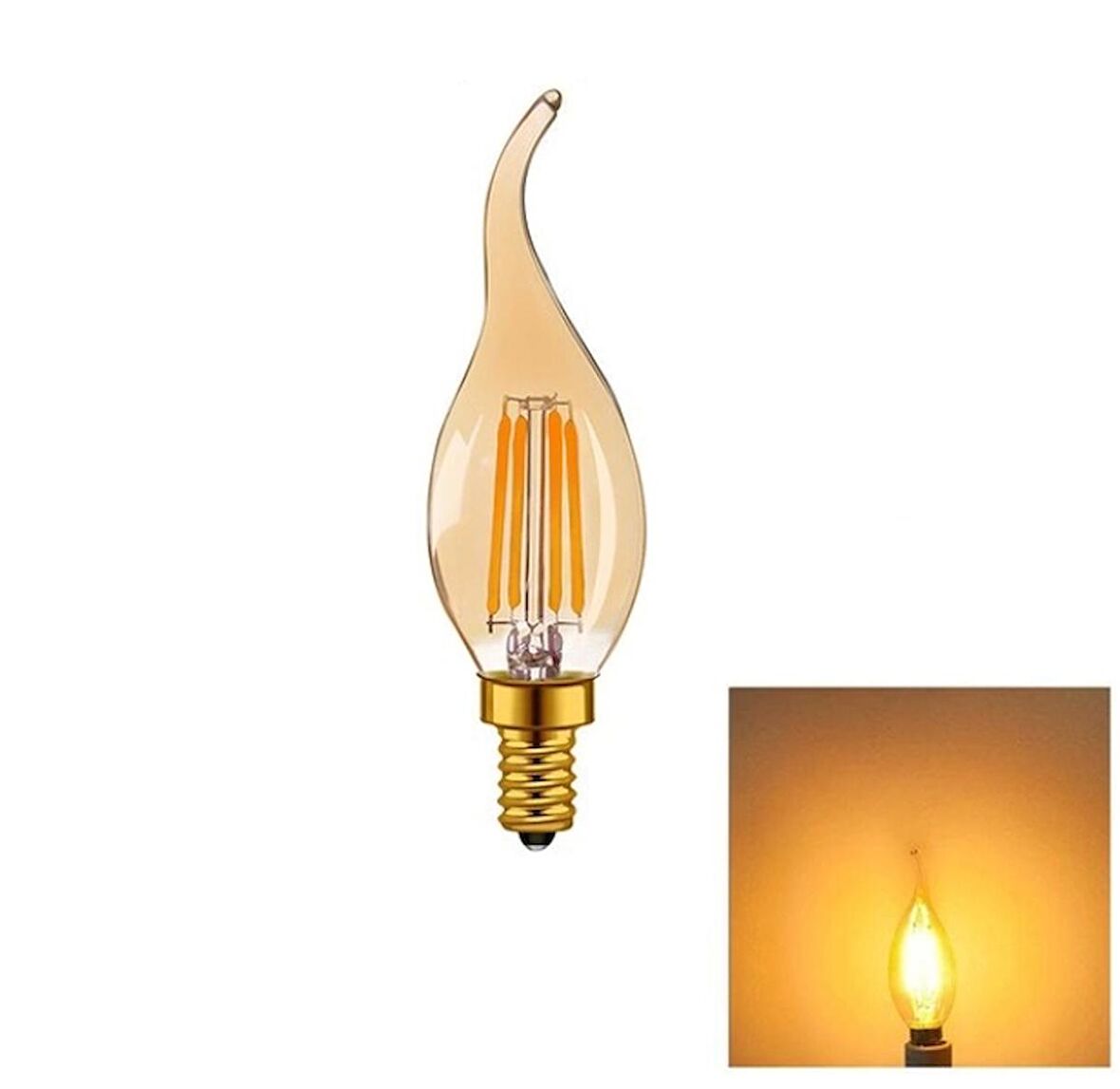 Cata CT-4281 4W 220V E14 Duylu Led Rustik Kıvrık Ampul Amber Renk 5 Adet