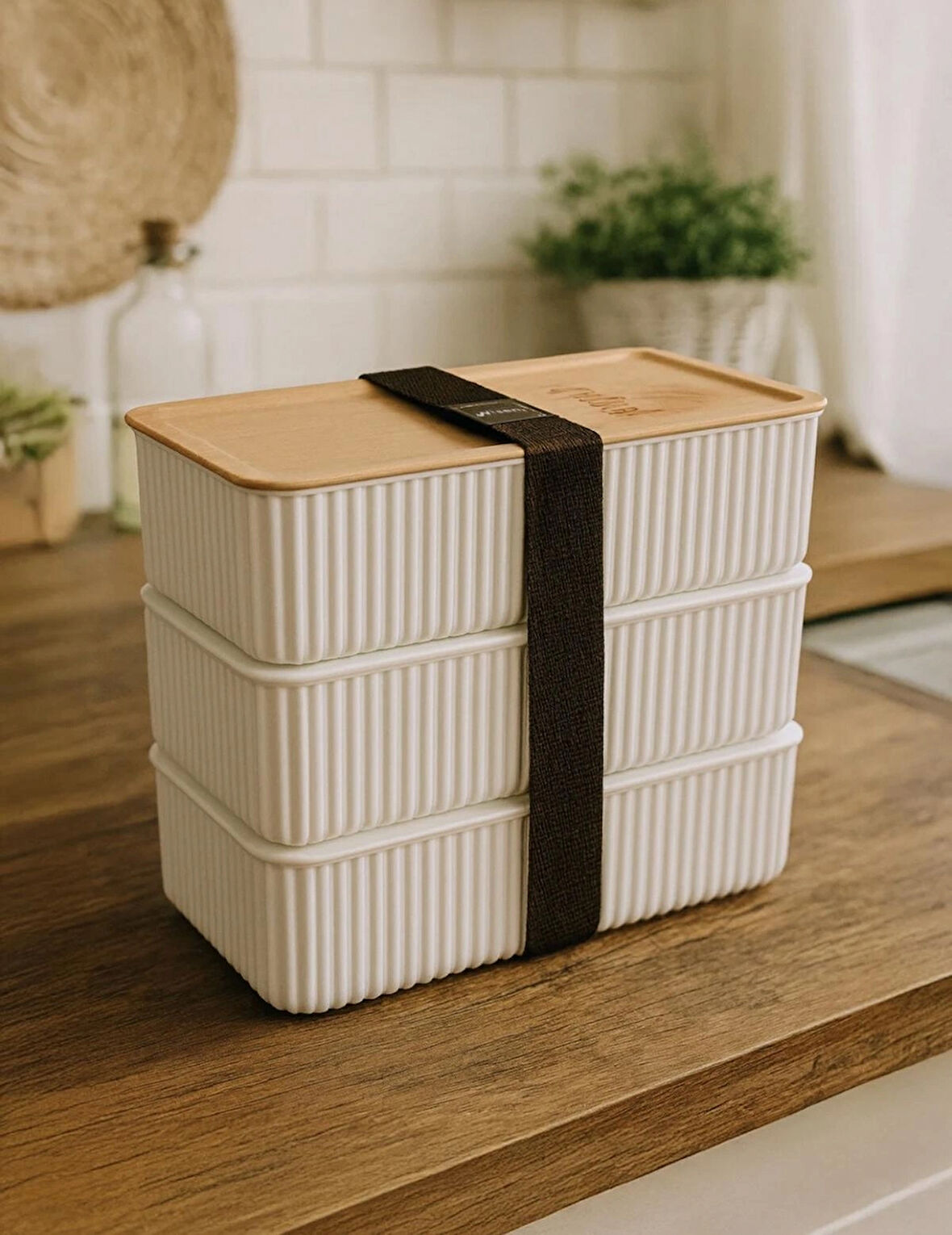 3lü bambu görünümlü dikdörtgen saklama kabı