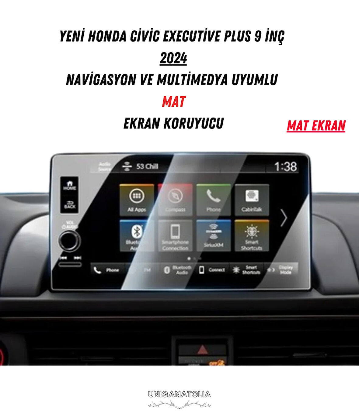 Yeni Honda Civic Executive Plus 2024 Navigasyon ve Multimedya Uyumlu Mat Ekran Koruyucu