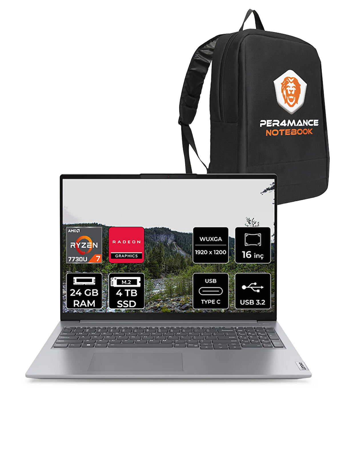 Lenovo Thinkbook 16 G6 R7 7730U 24GB 4TB SSD 16'' WUXGA FDOS Dizüstü Bilgisayar & PER4 ÇANTA
