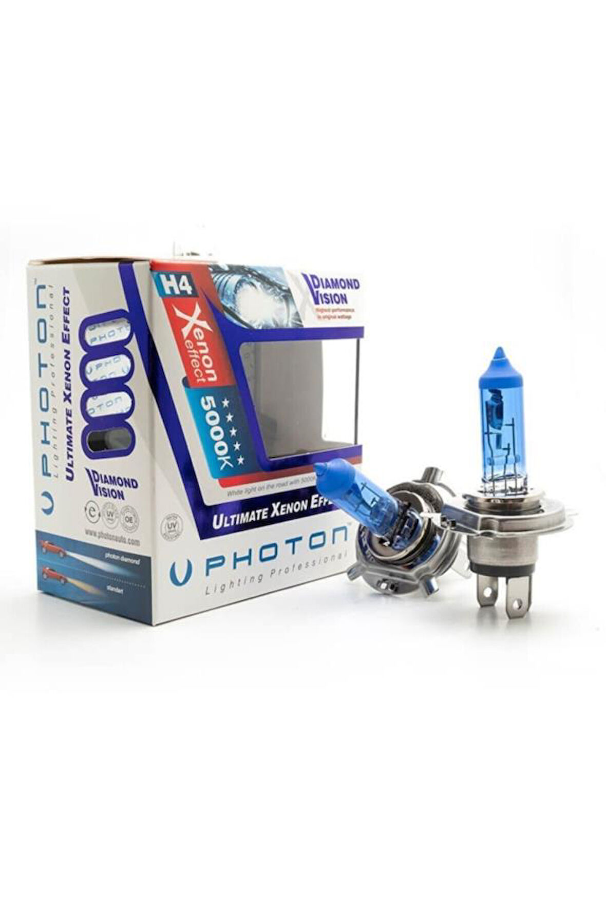 H4 Beyaz Işık Far Ampulü 12 Volt 55/60w Diamond Vision 500