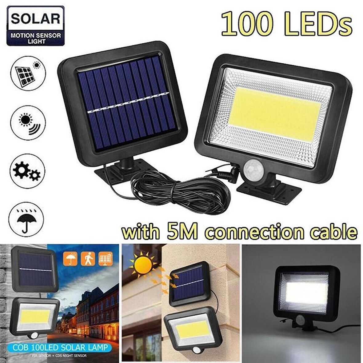 108 Cob Led Solar Panel Güneş Enerjili 3 Mod Duvar Lambası Bahçe Kamp Sensörlü Yeni 108cob