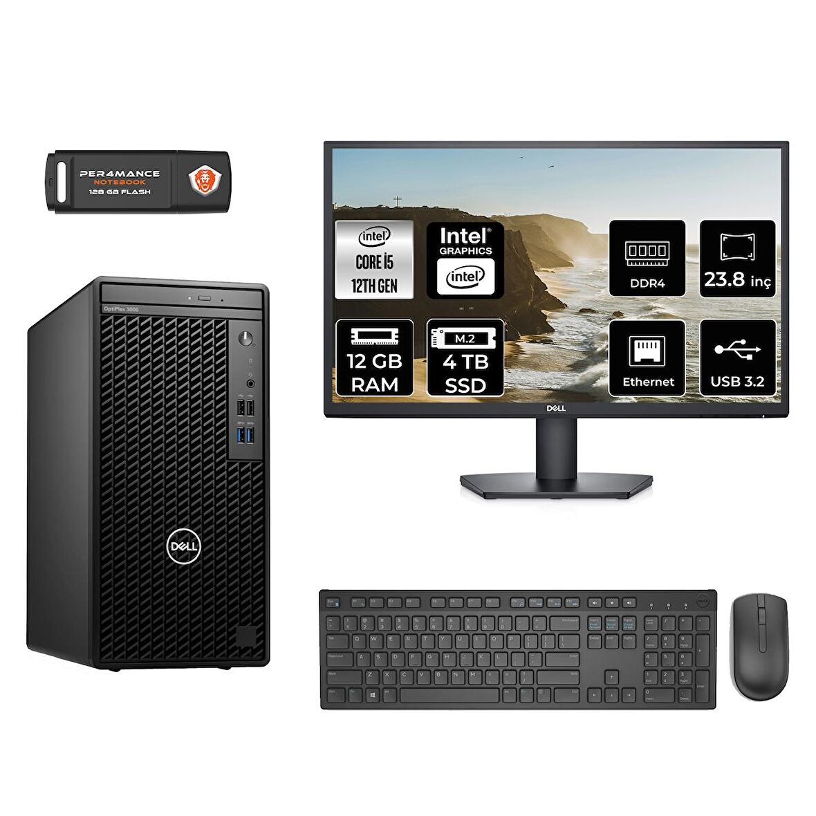 Dell OptiPlex 3000MT i5 12500 12GB 4TB SSD FDOS N010O3000MTAC MASAÜSTÜ PC & 23.8" MONİTÖR 