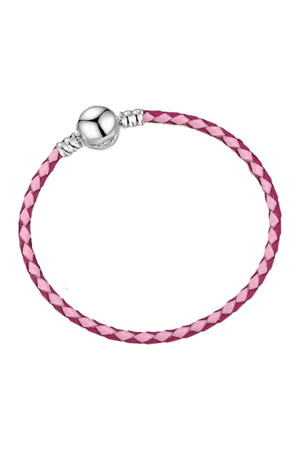 İki Renkli Pembe Yuvarlak Klips Suni Deri Charm Bileklik