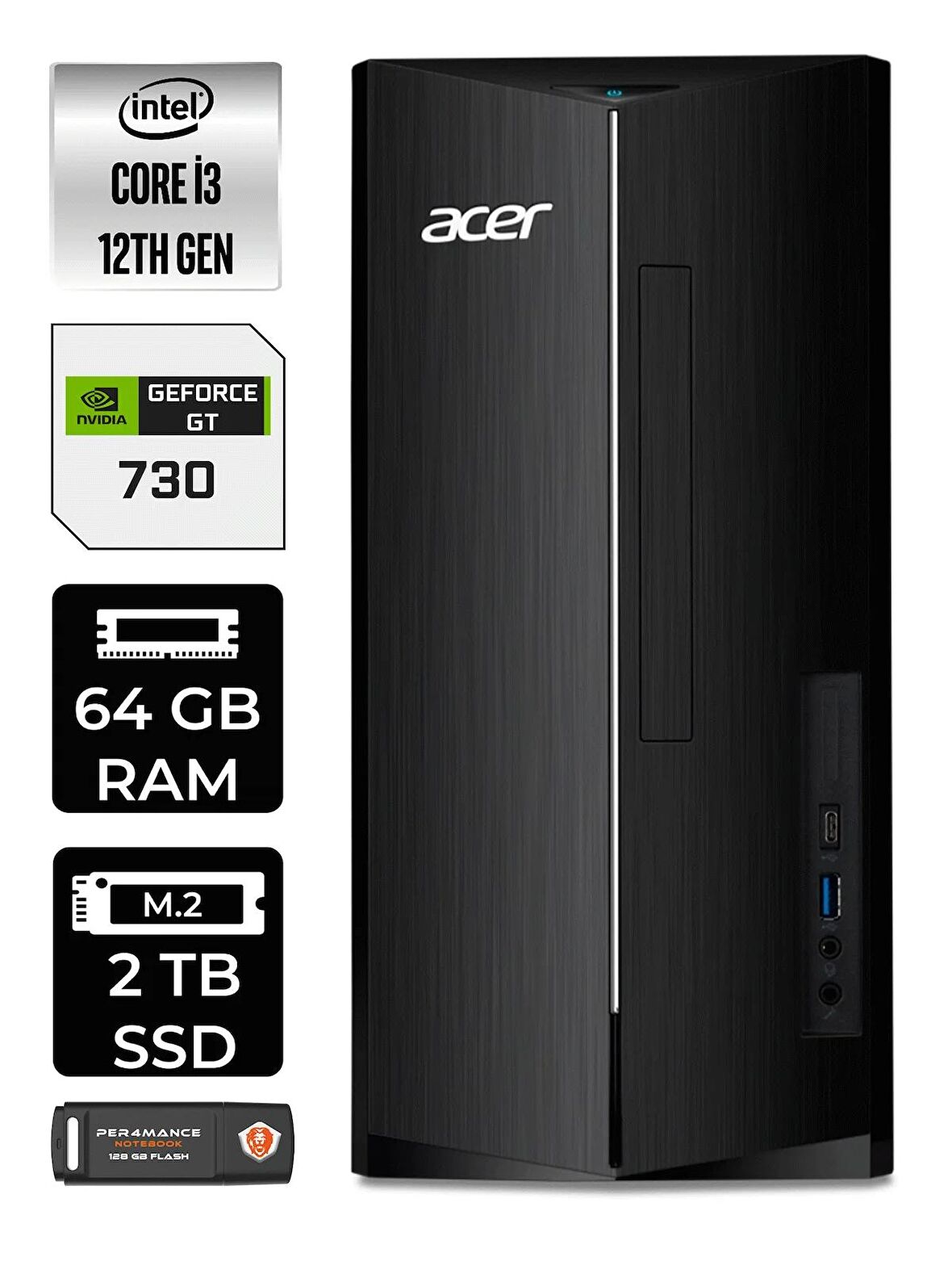 Lenovo NEO 50T i3 12100 64GB RAM 2TB SSD RX550/4GB W11HOME 11SC001ATX MASAÜSTÜ PC & PER4 BELLEK