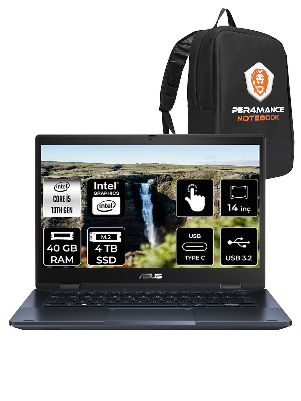 ASUS Expertbook B3 Flip i5 1335U 40GB RAM 4TB SSD 14" FHD FDOS Dokunmatik Bilgisayar & PER4 ÇANTA