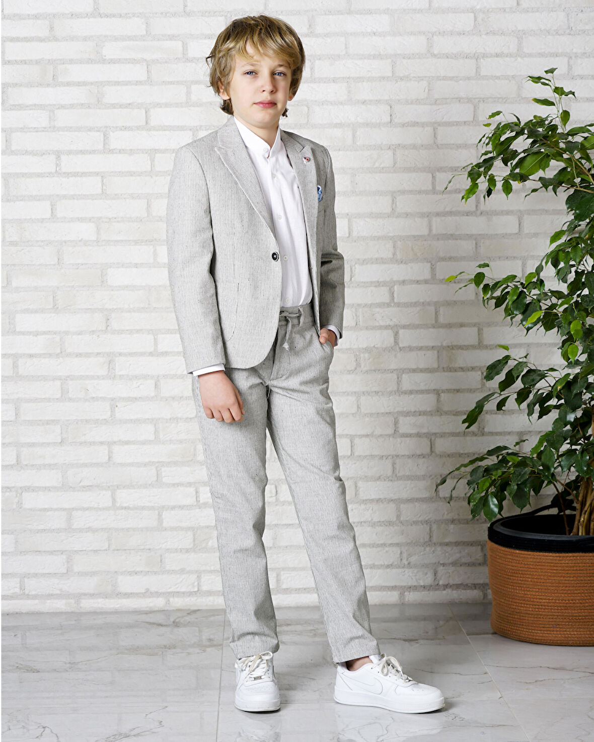Erkek Çocuk Takım Elbise 3'lü Spor Takım Ceket-Pantolon-Gömlek 3-14 Yaş 