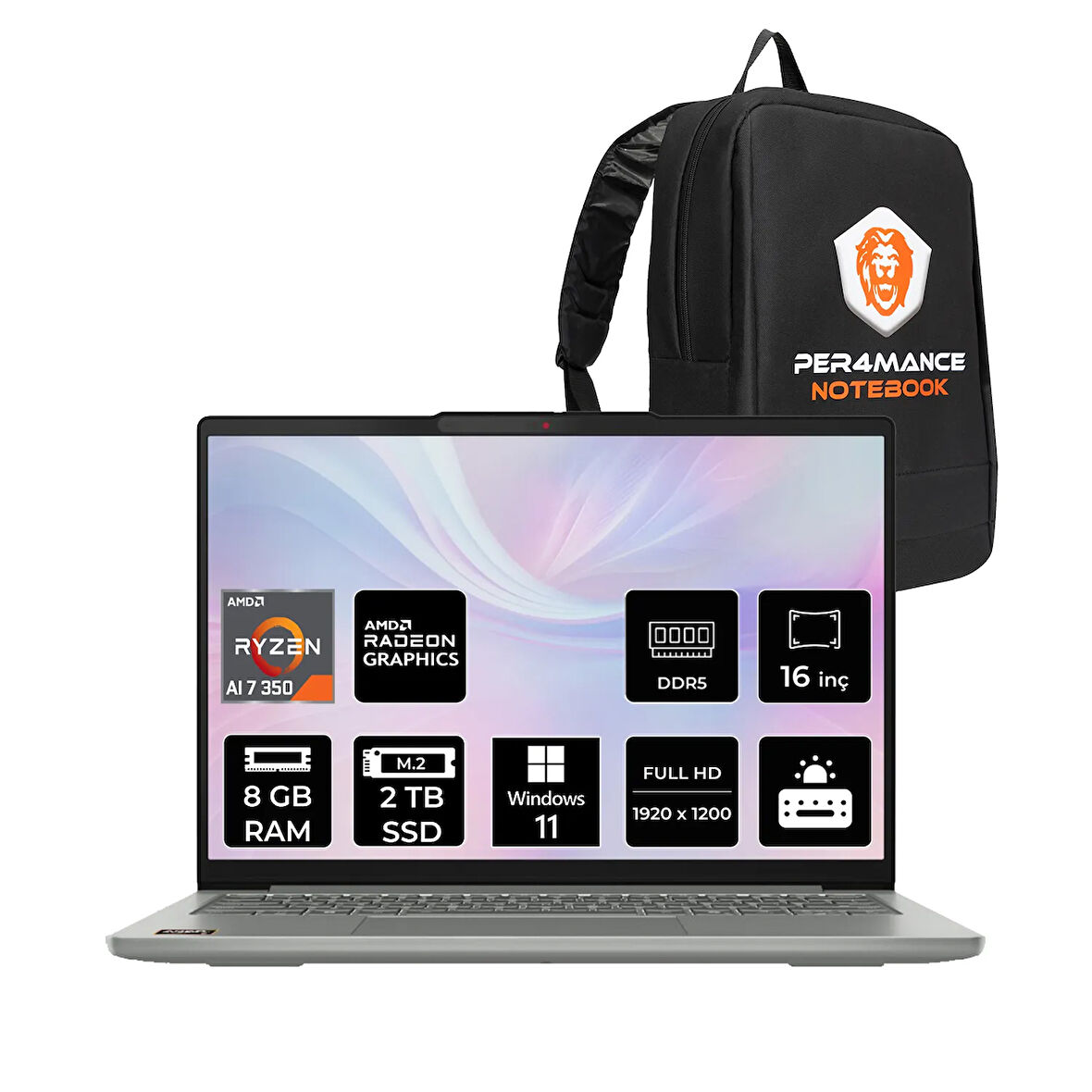 Lenovo IdeaPad Slim 5 Ryzen AI 7 350 8GB DDR5 2TB SSD 16" WUXGA W11P Dizüstü Bilgisayar & Çanta