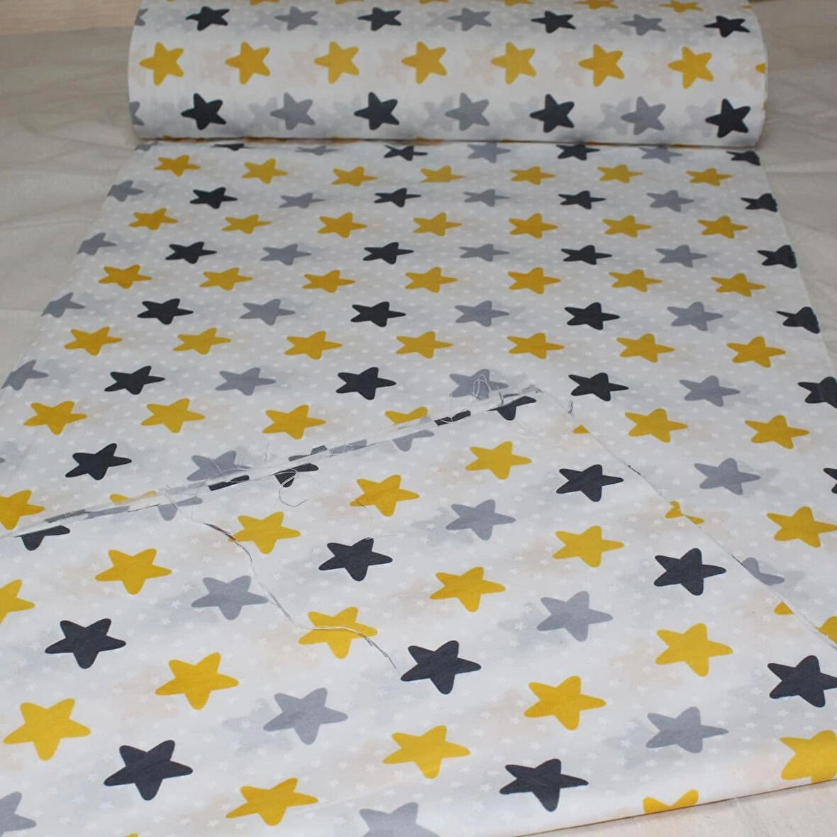 Nevresimlik Kumaş 100*240 cm Sarı Yıldız Desenli Metrelik Çarşaf Yastık Ev Tekstil Kumaşı