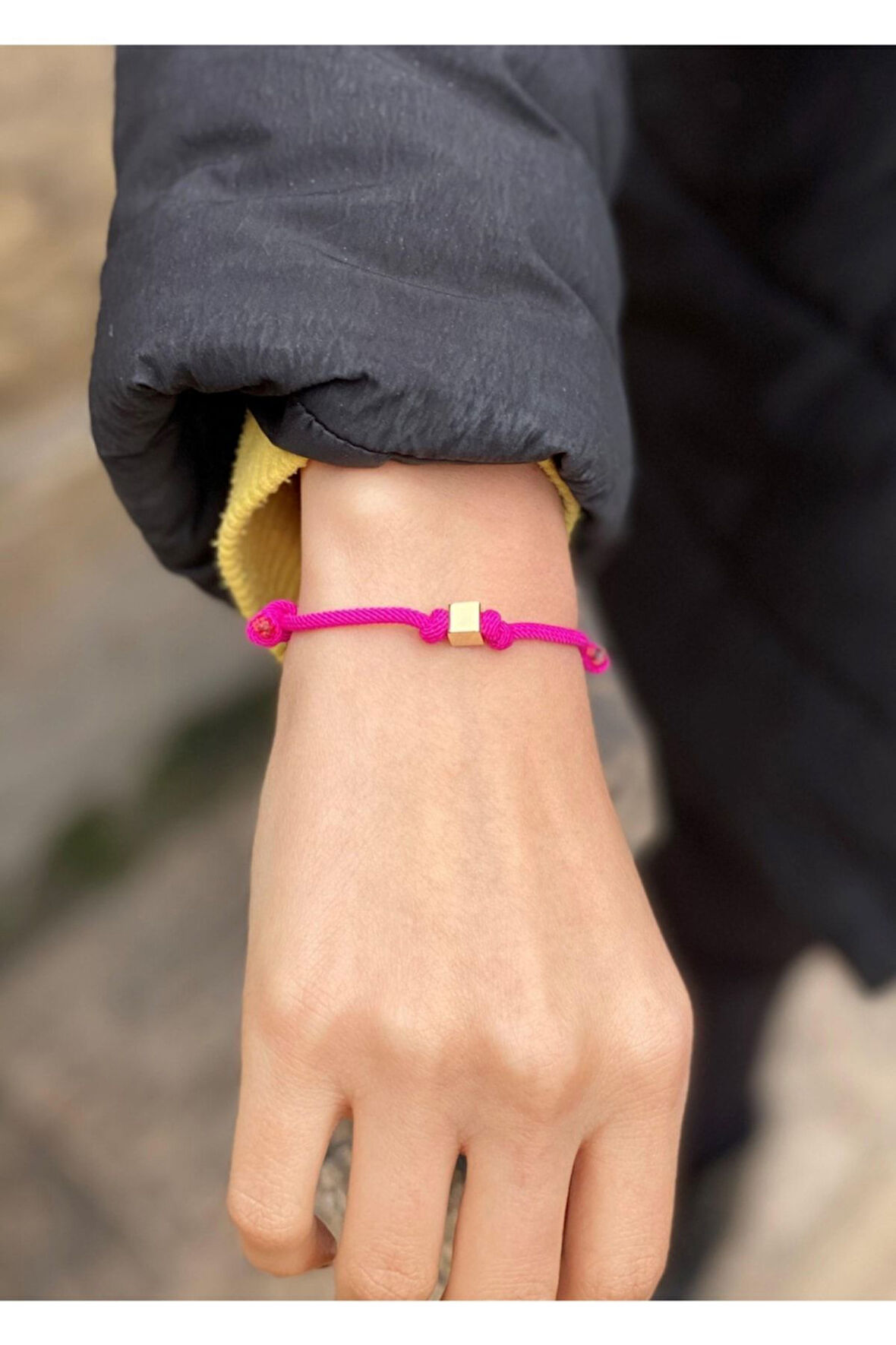 14 Ayar Altın Pembe İpli Kadın/Erkek Küp Bileklik