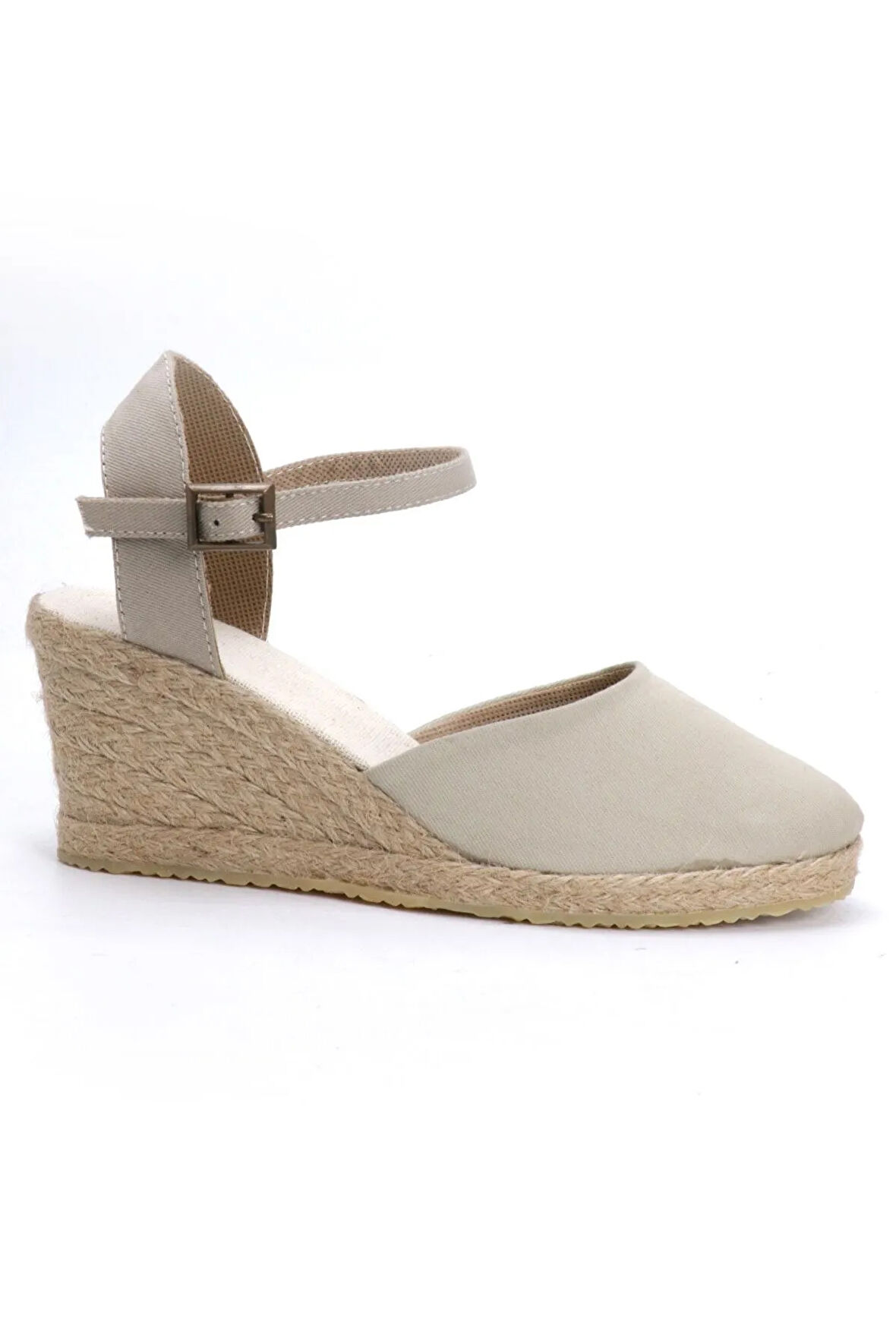 Gerçek Elişi Bej Kadın Dolgu Topuk Espadril Handmade