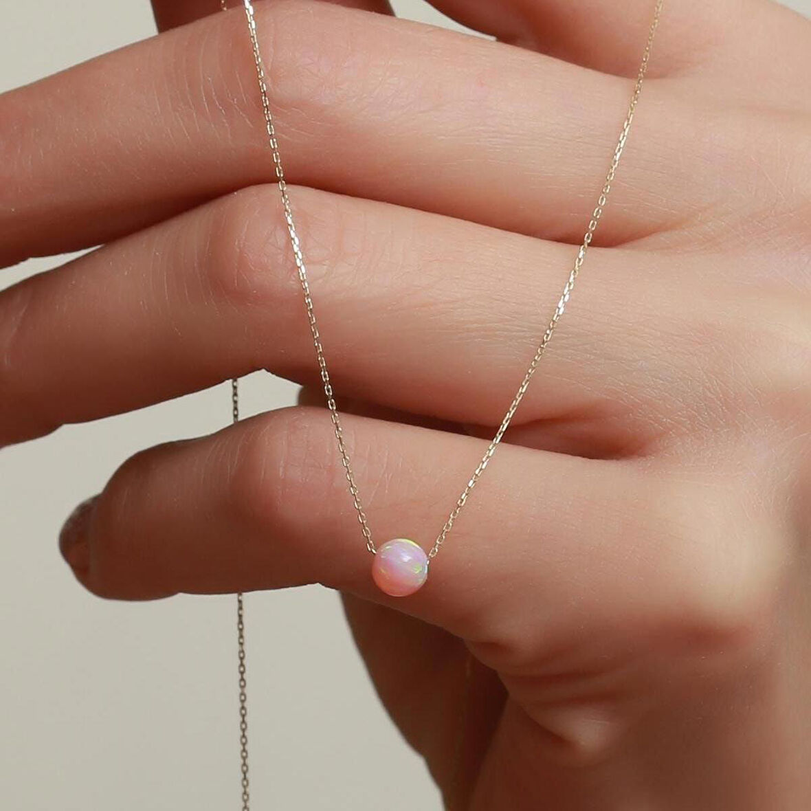 14 Ayar Altın Mini Opal Taşlı Top Zincir Kolye