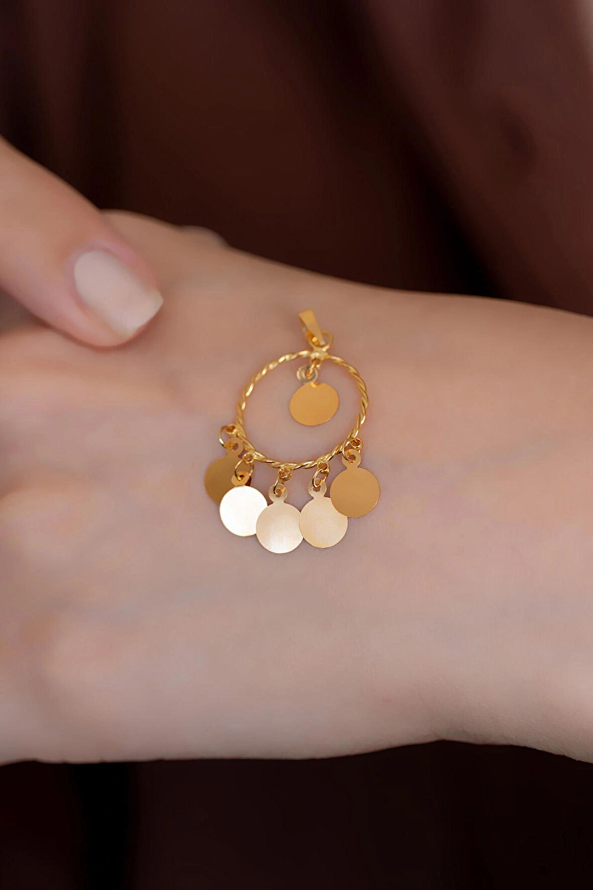 14 Ayar Altın Sade Pullu Kolye Ucu