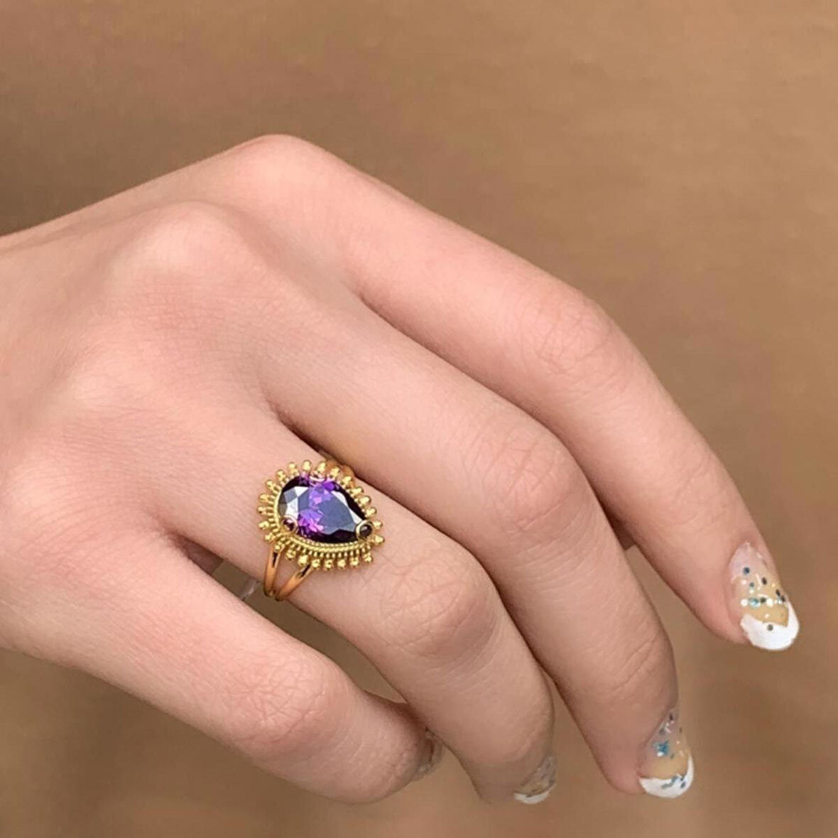 14 Ayar Altın Güneşli Damla Telkari Yüzük