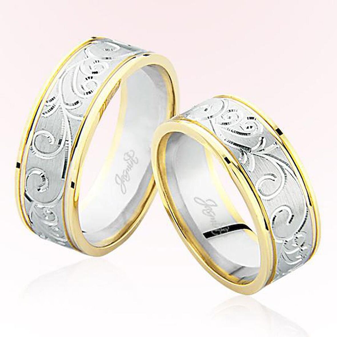 Sarı Beyaz Desenli Altın Alyans 6403