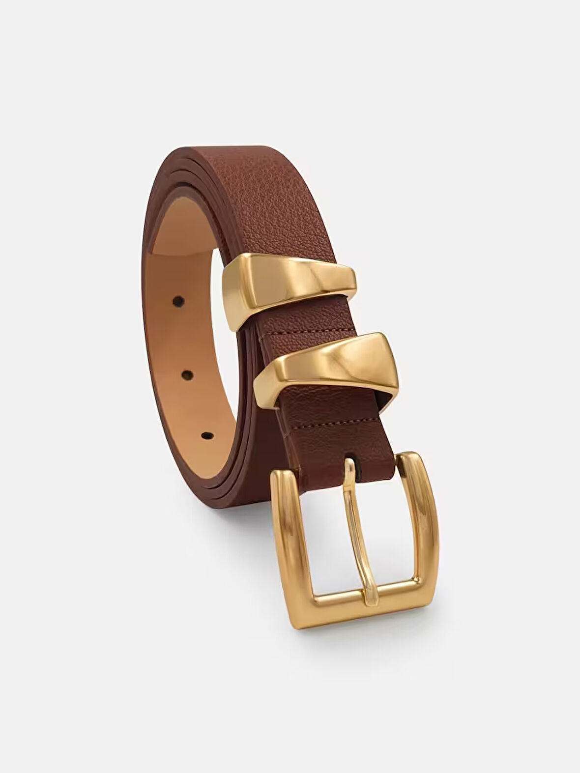 Asimetrik Gold Köprülü Kahve Kadın Kemer