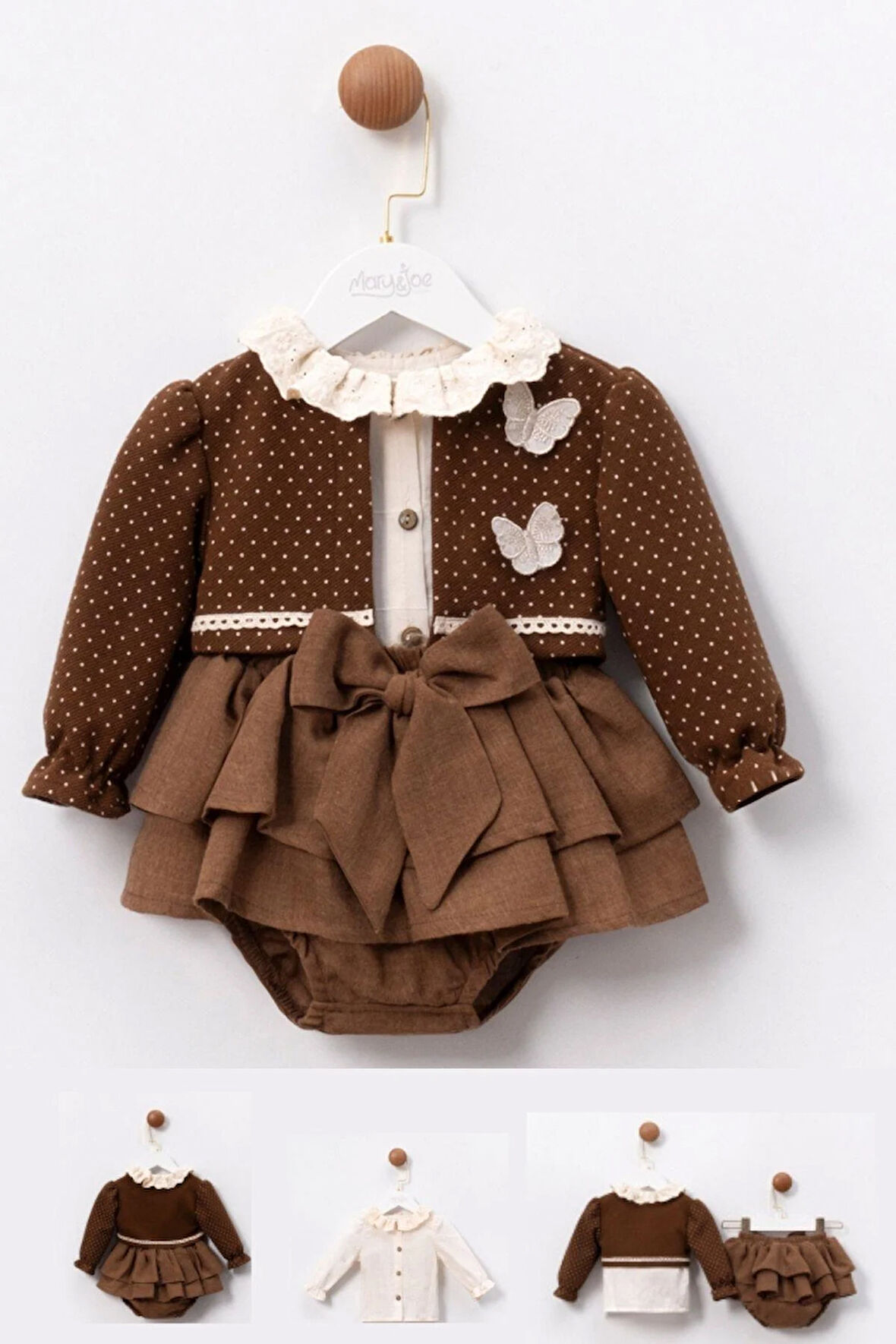 Kelebek Detaylı Gömlekli Bolero Fiyonk Külotlu Kız Bebek Takım