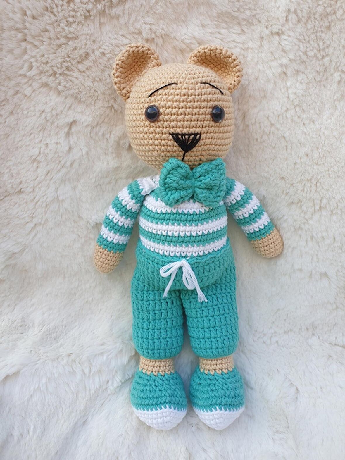 Amigurumi Papyonlu Turkuaz Ayı