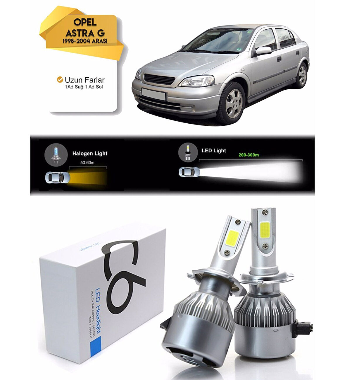 Opel Astra G Uzun Far Led Xenon Şimşek Etkili 1998-2004 Arası