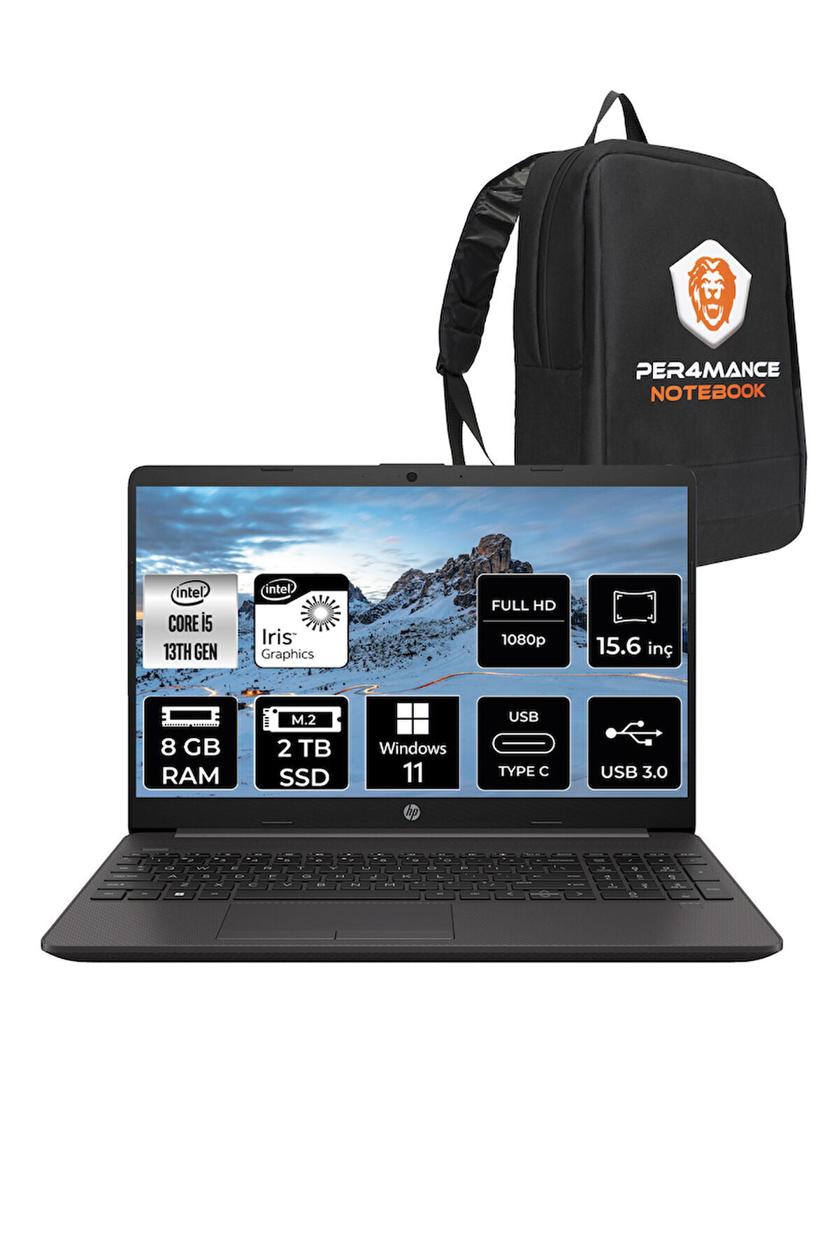 HP 250R G9 i5 1335U 8GB RAM 2TB SSD 15.6'' Full HD W11P Dizüstü Bilgisayar & PER4 ÇANTA 