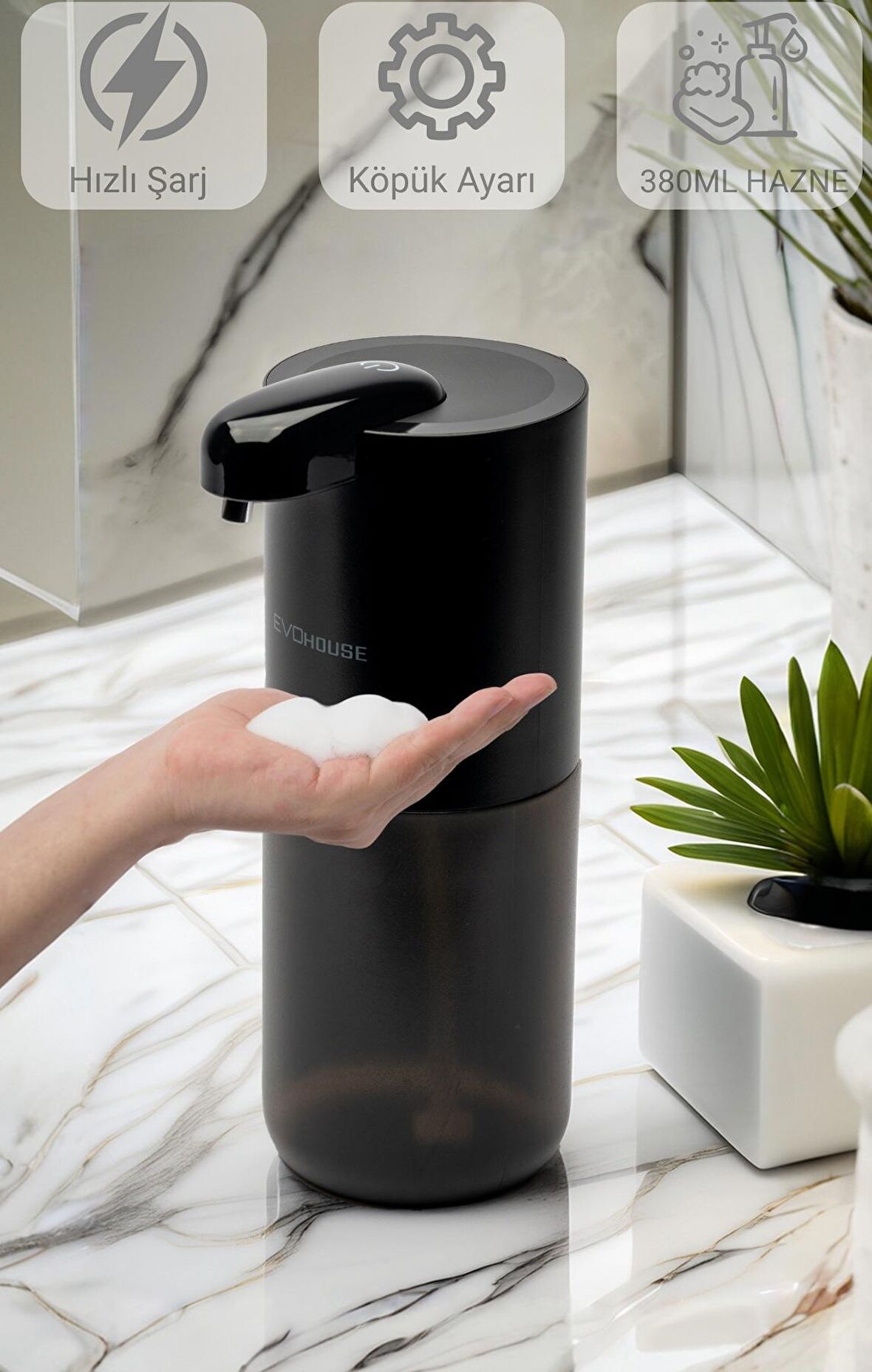 Evo House Otomatik Sensörlü Köpük Sıvı Sabunluk - Şarjlı- Duvara Monte - P12S Model