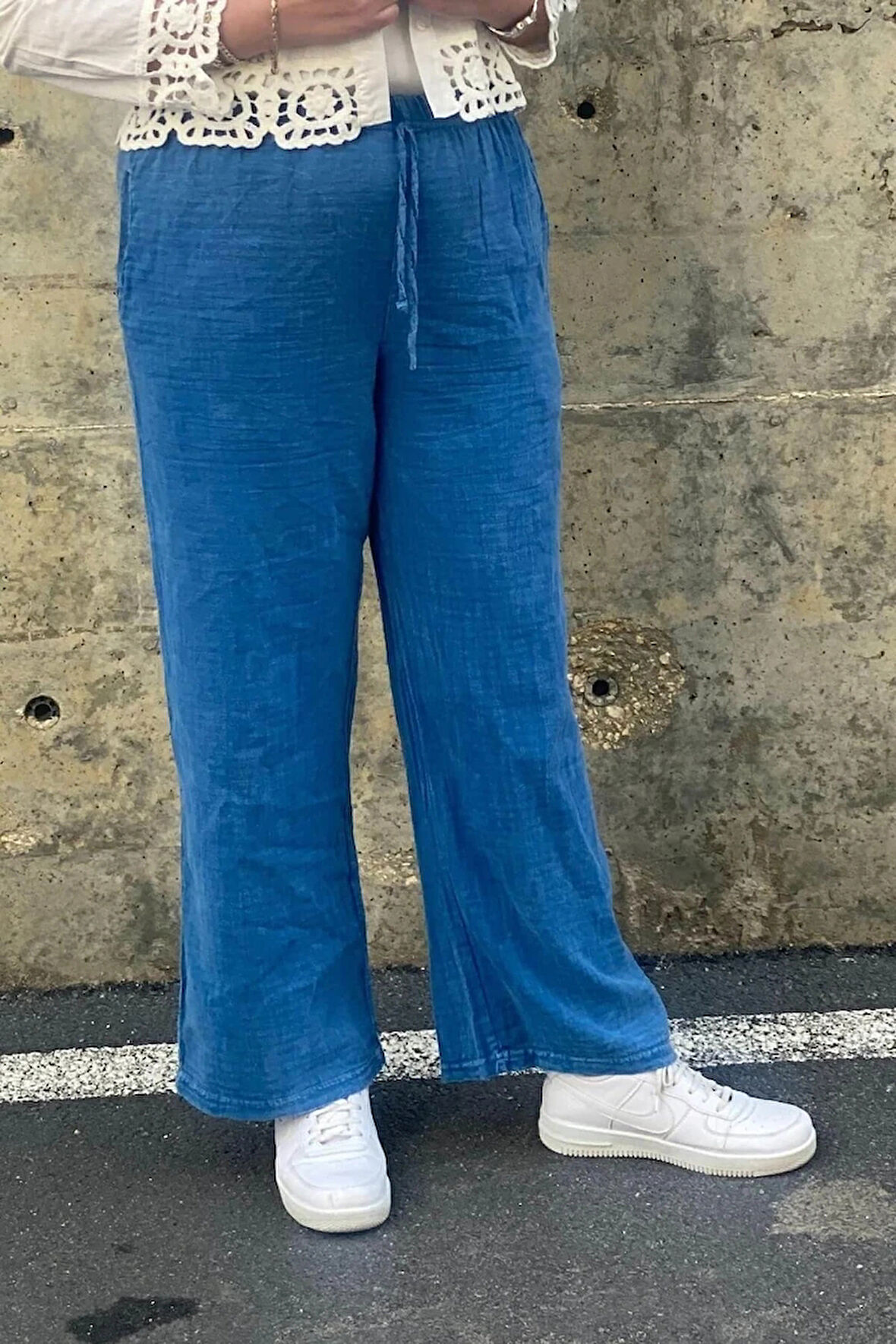 Kadın Mavi  Keten Pantolon