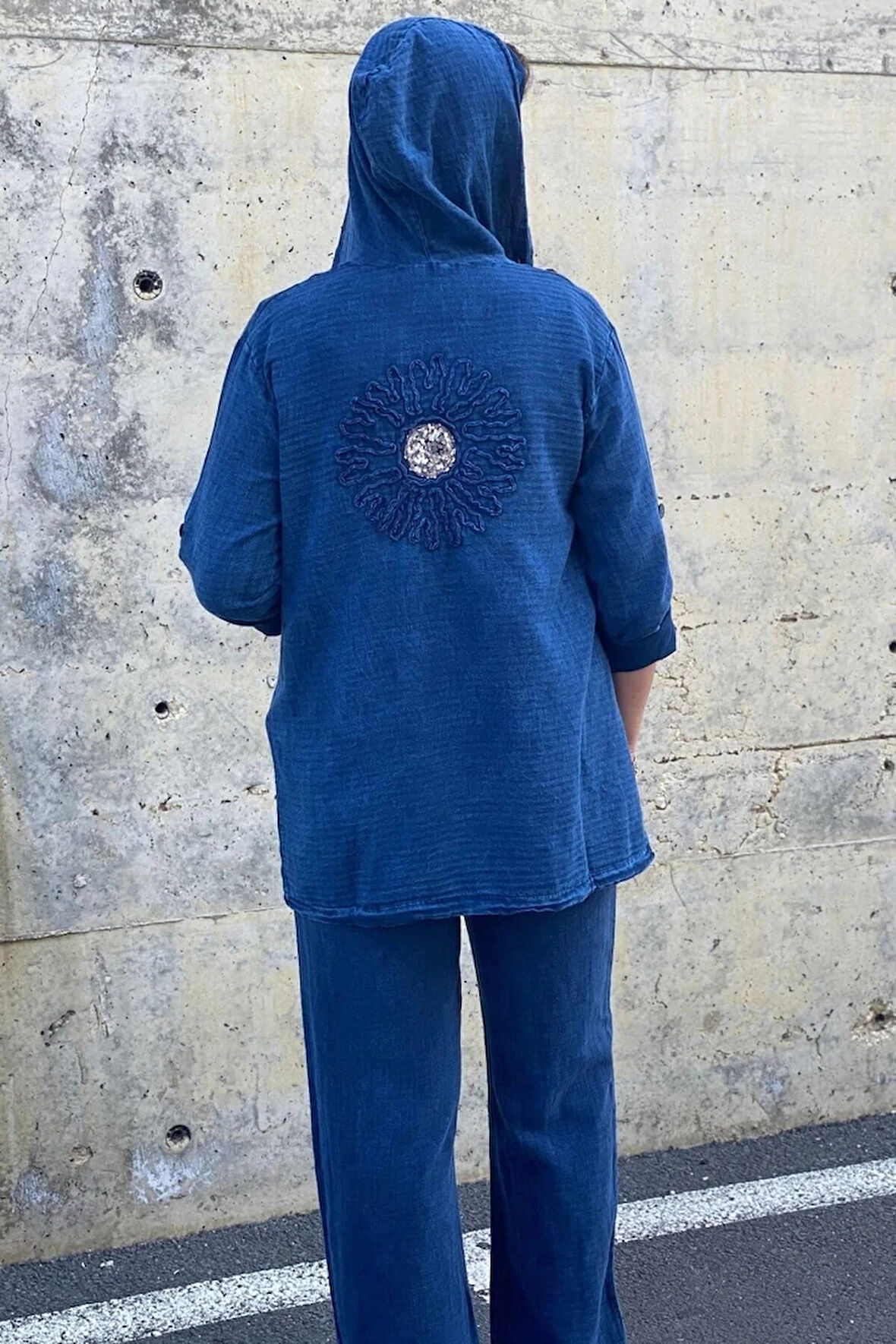 Kadın Güneş Keten Lacivert Takım