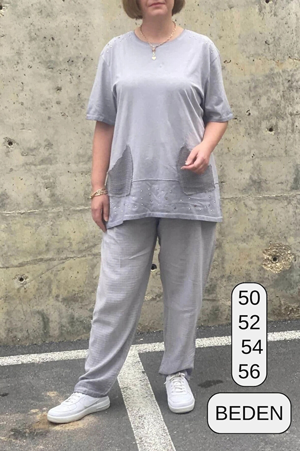 Büyük Beden Verona Gri Keten Takım