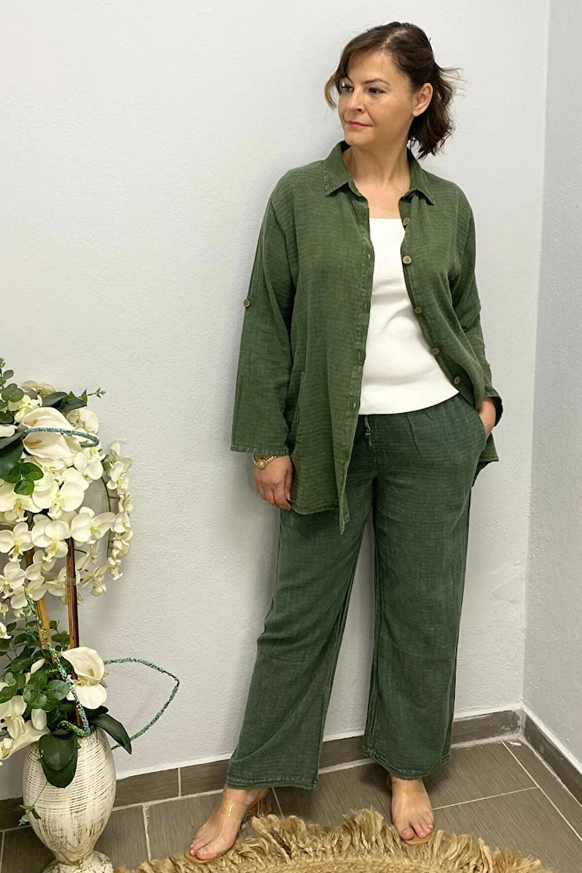 Kadın Haki Yıldız Detaylı Pamuklu 3 lü Takım