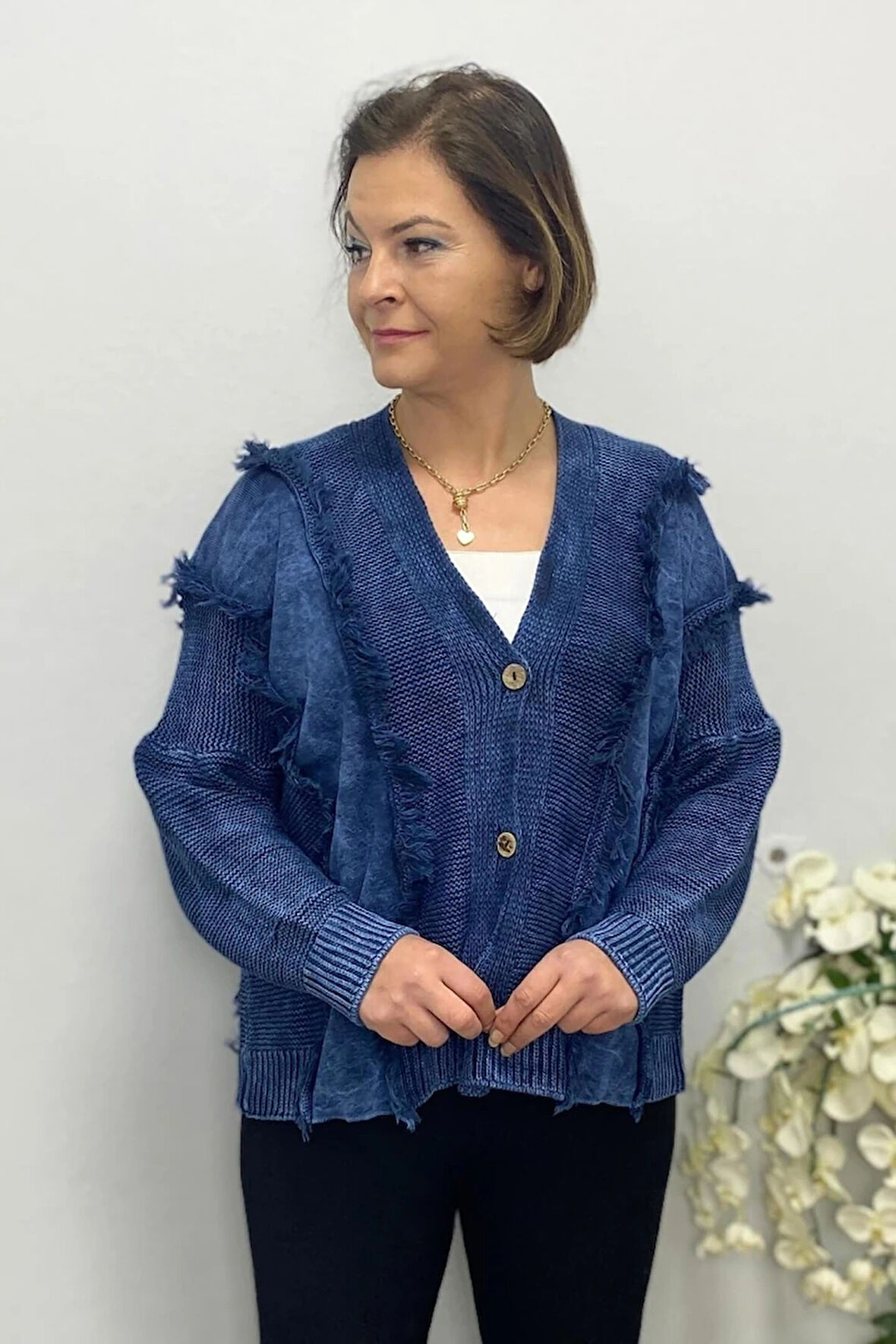 Büyük Beden Bohem Lacivert Hırka