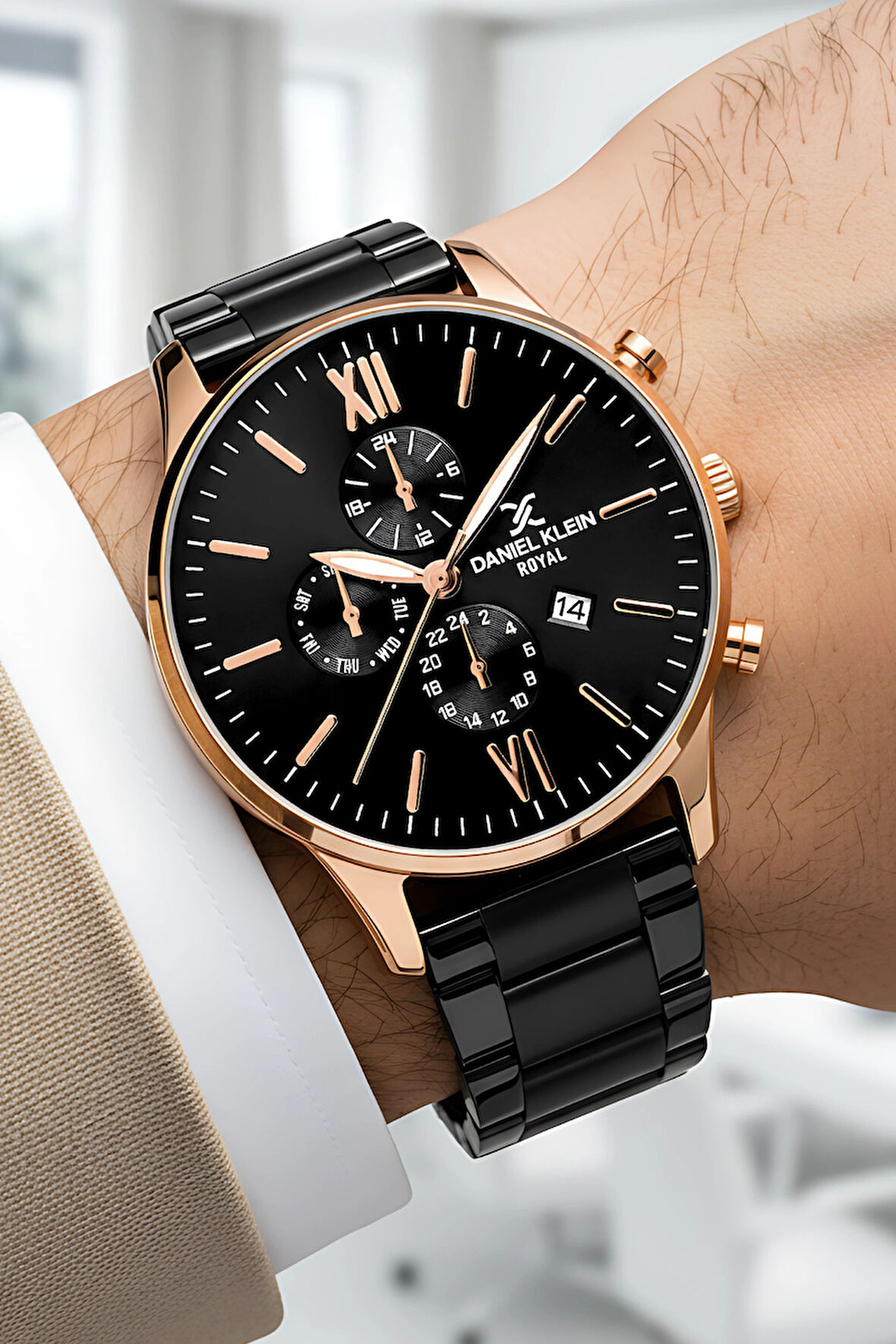 Daniel Klein Erkek Kol Saati Takvimli Çelik Kordon Çelik Kasa Siyah-Rose Bileklik Hediyesi İle zmdk1134