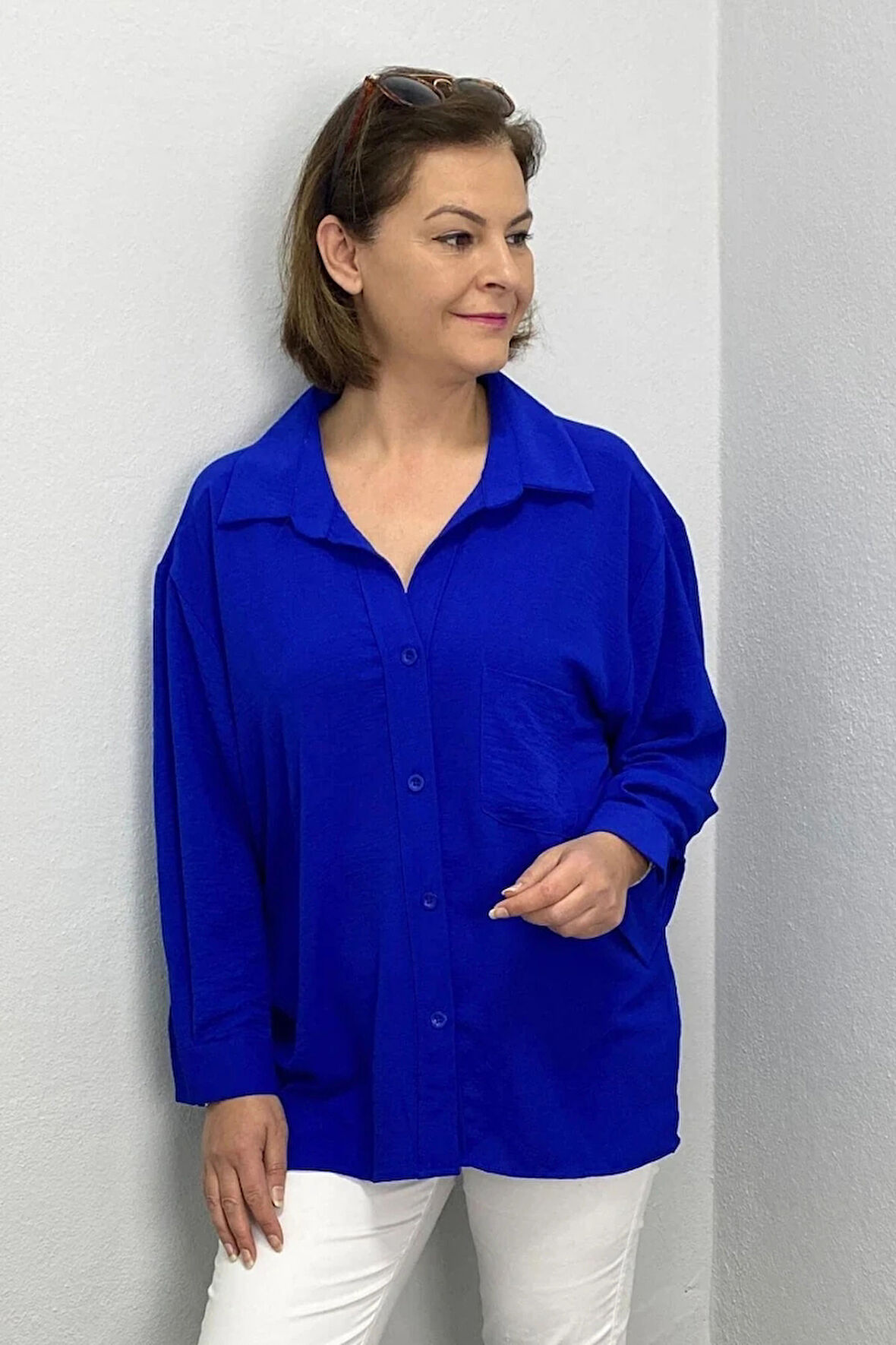 Kadın Parlamet Mavi  Ayrobin Gömlek