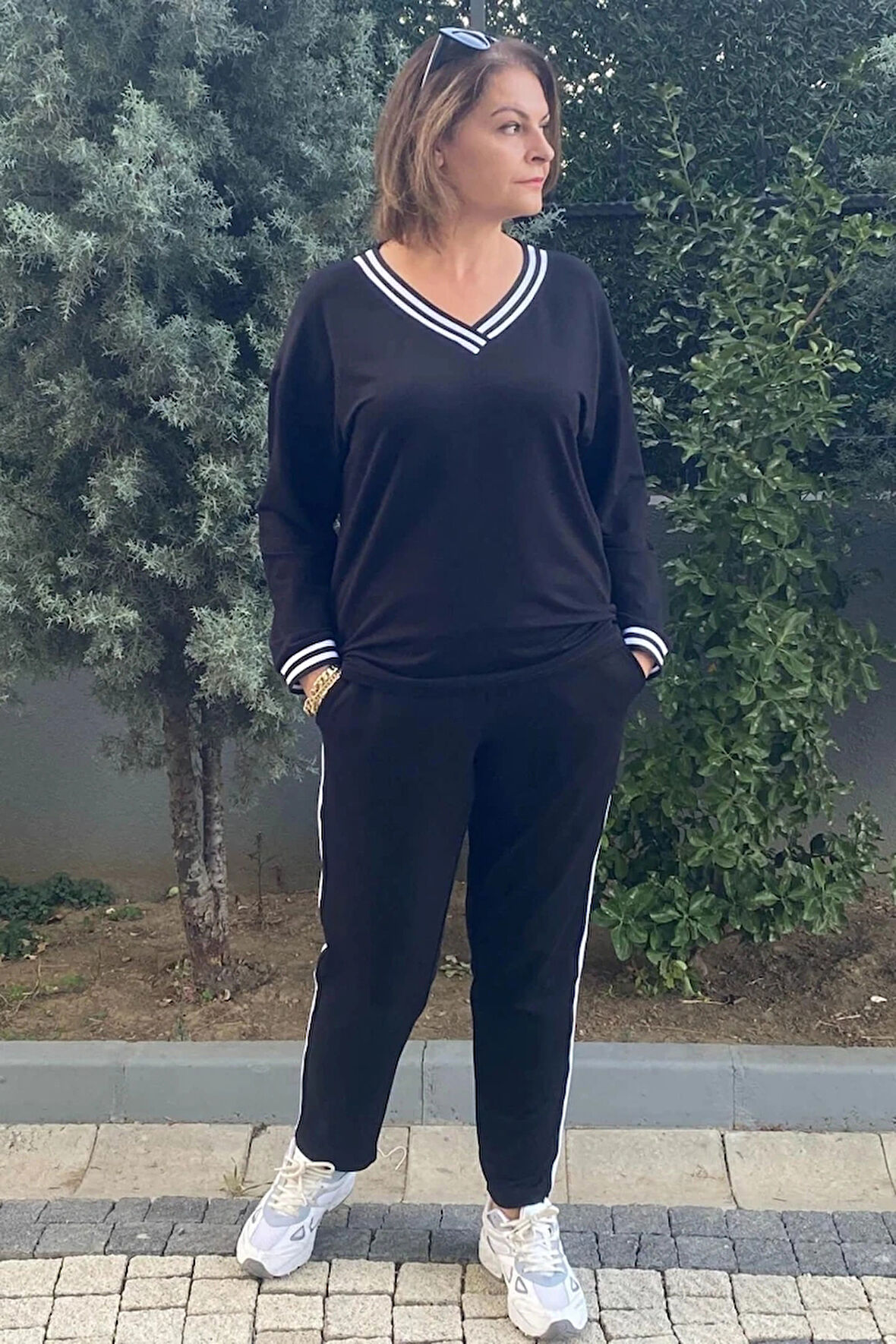 Büyük Beden Siyah V Yaka Eşortman Takım