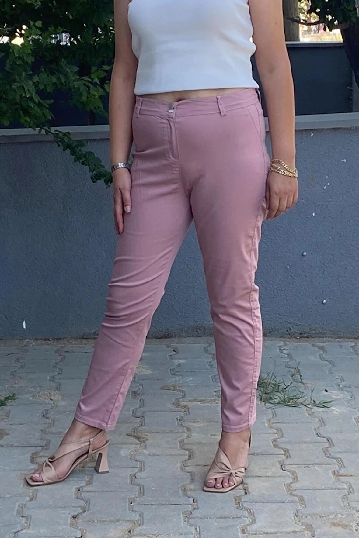 Kadın Pudra Pembe  Boru Paça Pantolon