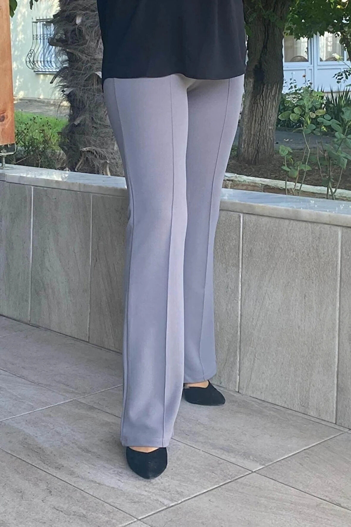 Kadın Gri Krep Palazzo Pantolon