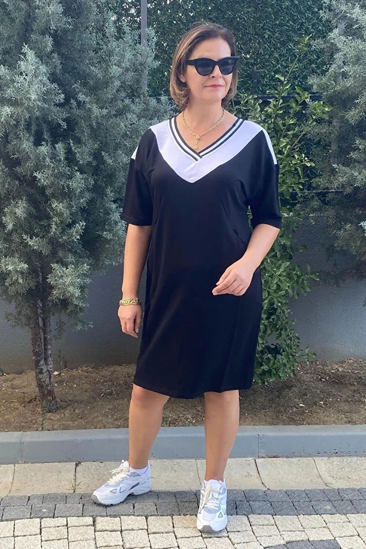 Büyük Beden Lina V Yaka Elbise