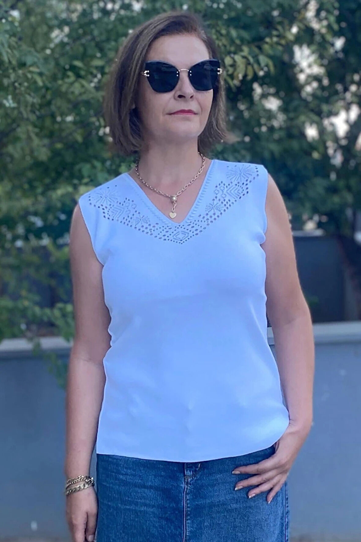 Kadın Lina Beyaz Merserize Kolsuz Bluz