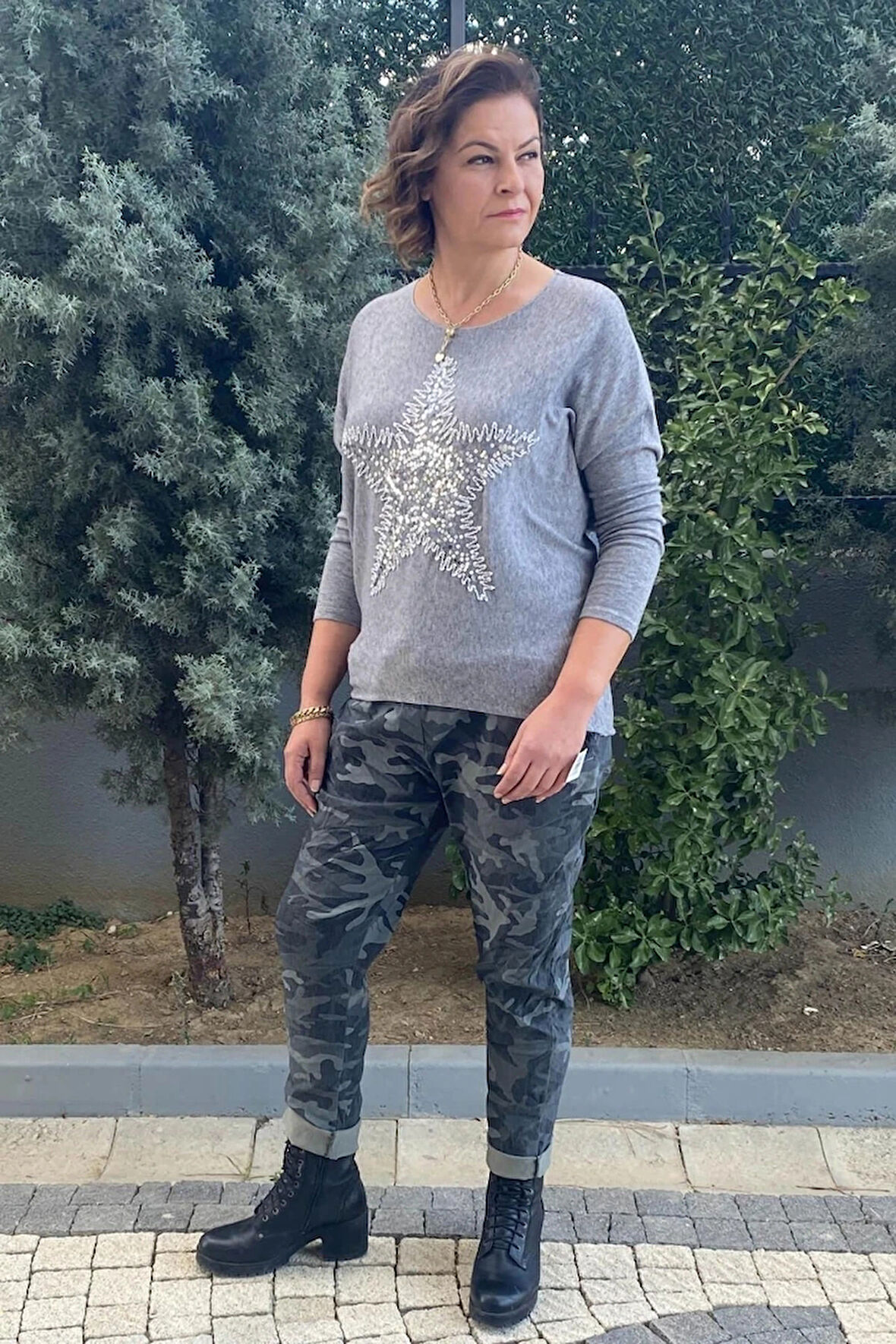 Büyük Beden İtalyan Koyu Gri  Kamuflaj Pantolon