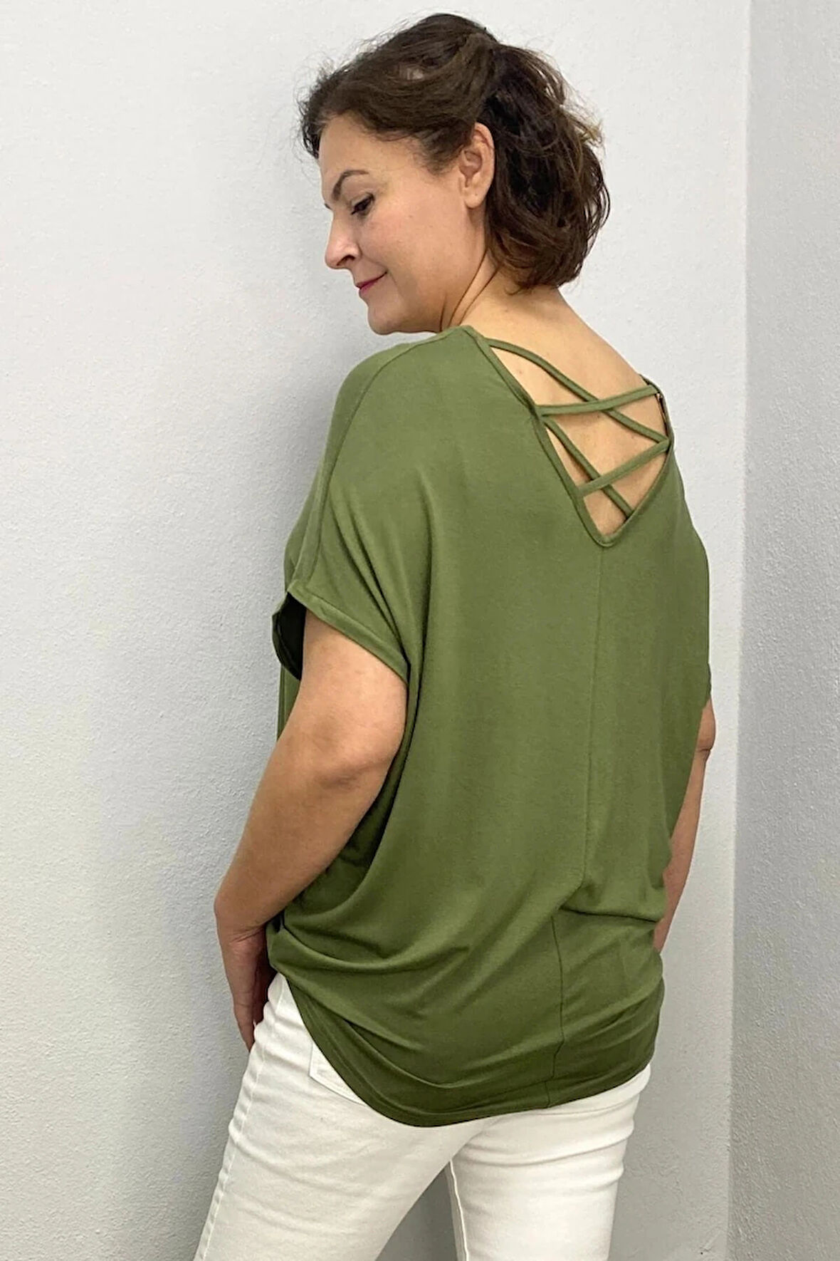 Kadın Yeşil Sırtı Çapraz Bluz