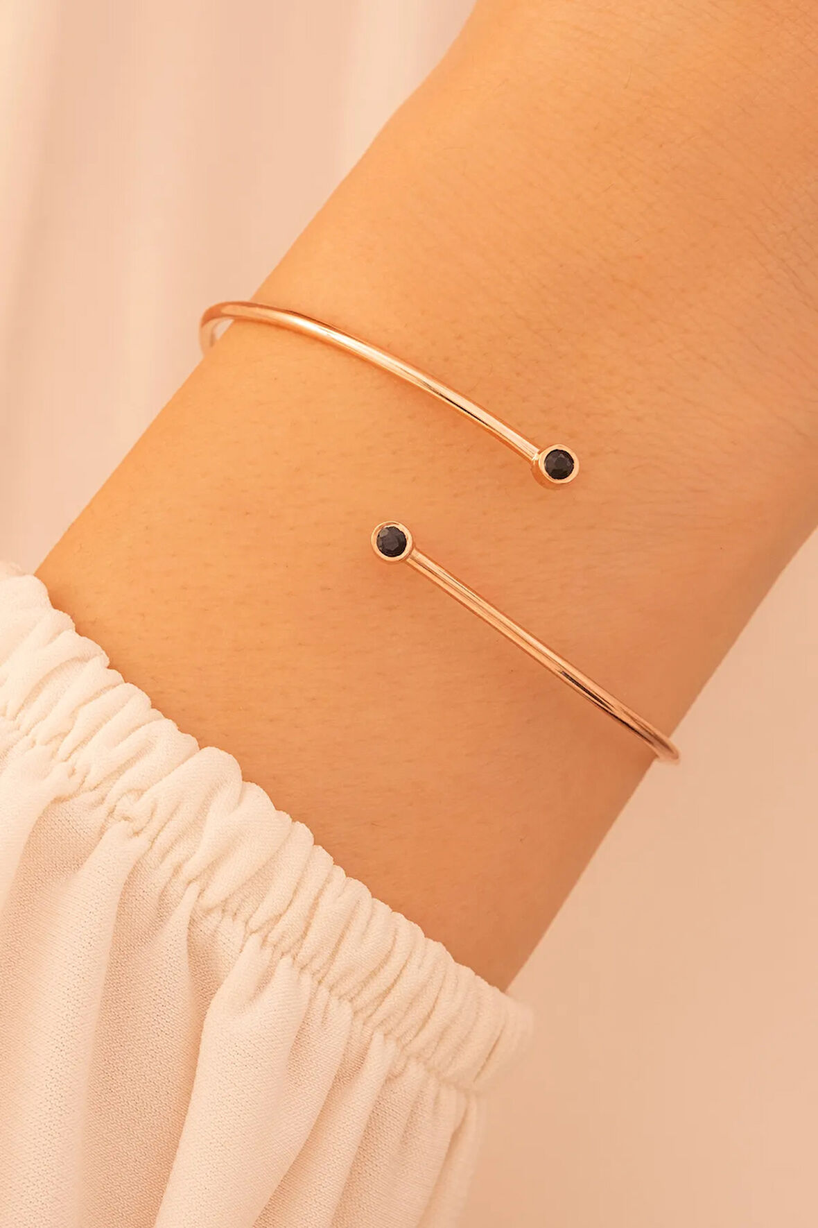 Kadın Gümüş Bileklik - El Yapımı Rose Kaplama Çift Hakiki Safir Taşlı Zarif Kadın Kelepçe