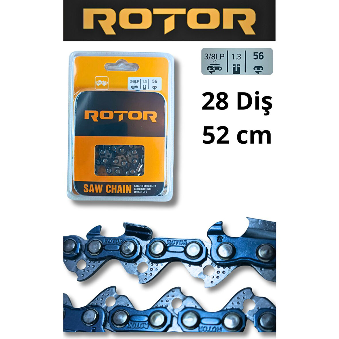 Motorlu Testere Zinciri: Zincir Adımı 3/8lp, Pala Oluğu: 1,3 mm T56 - 28 Diş