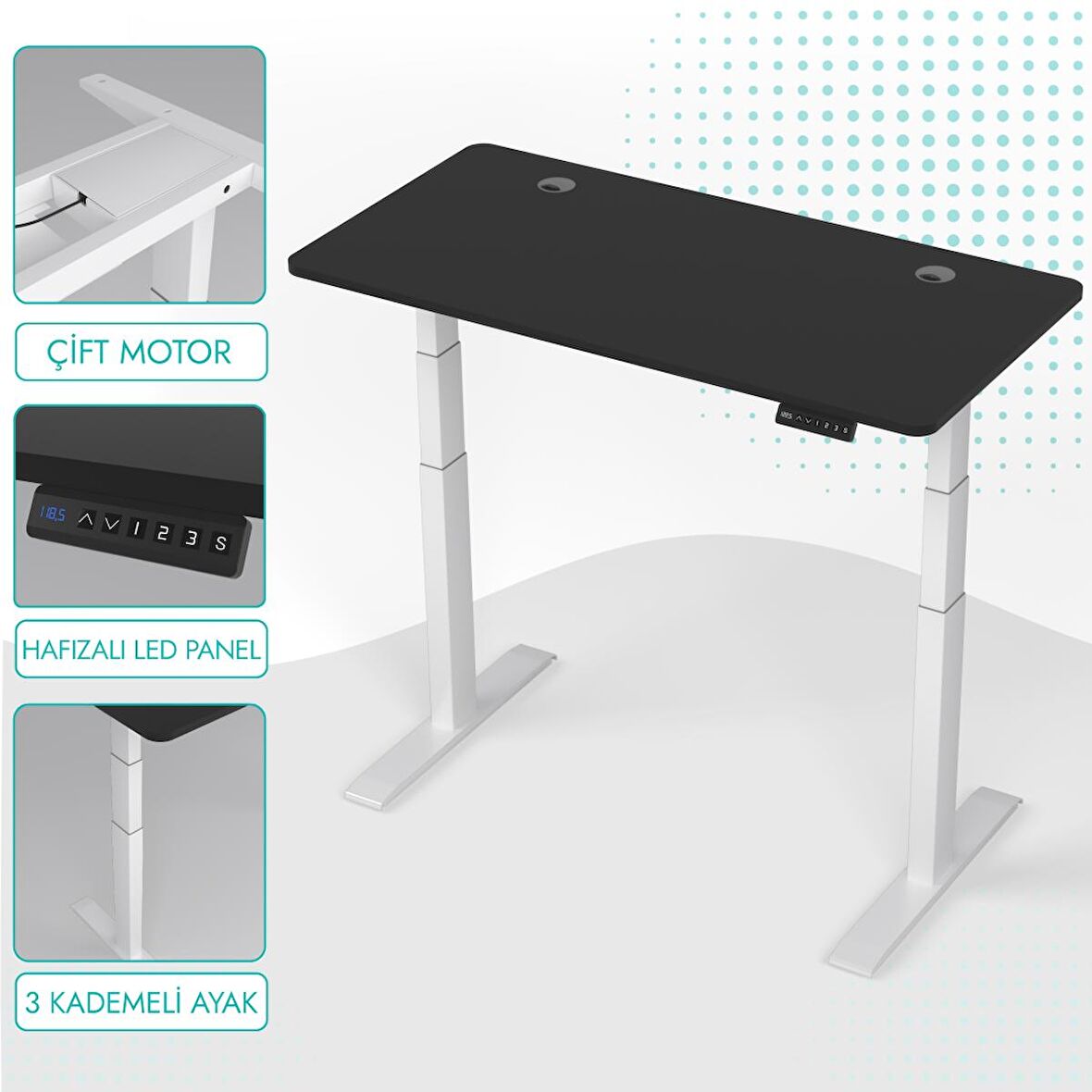 O-Flex Duo Çift Motorlu Elektrikli Yükseklik Ayarlı Masa - 120x60 - Siyah