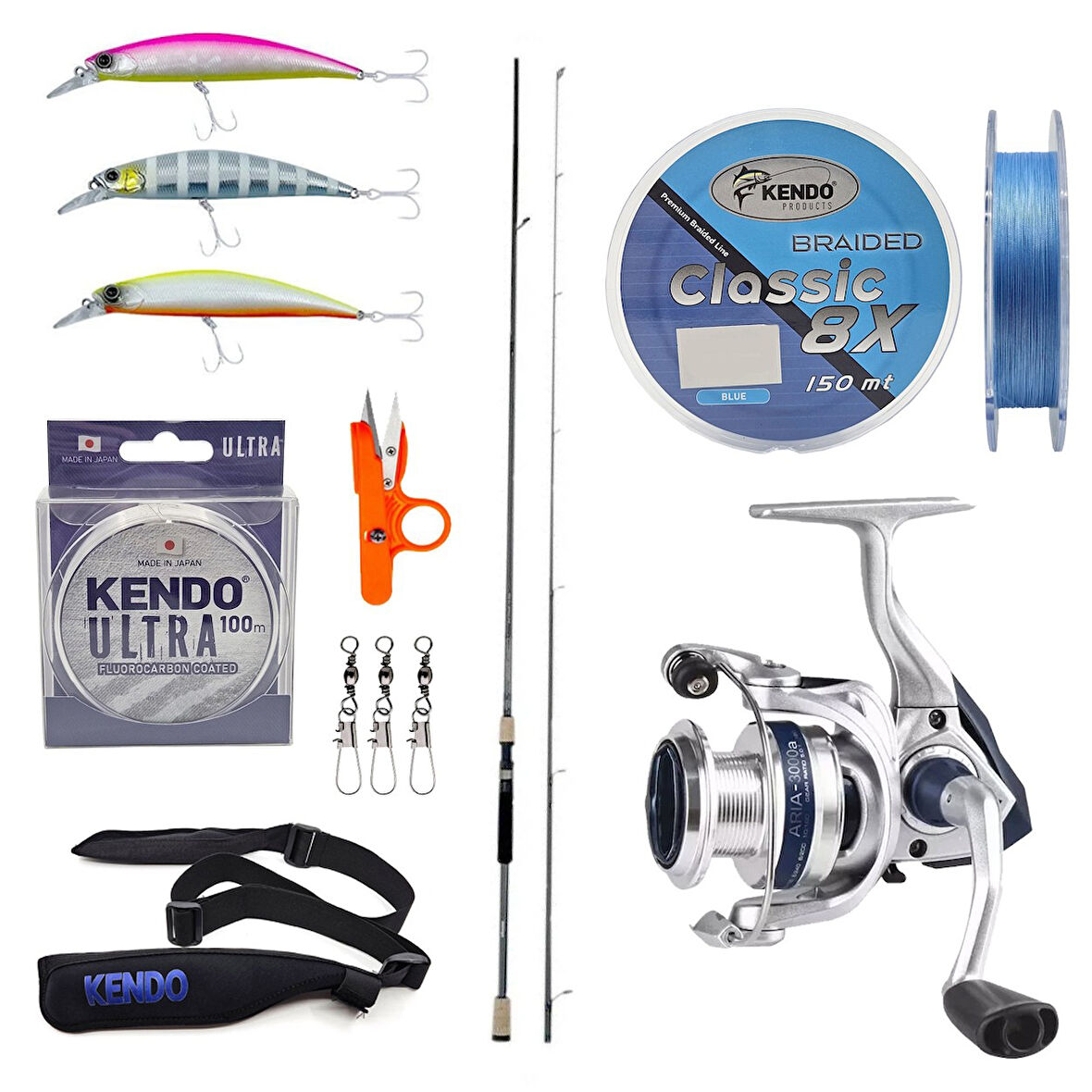 YekOutdoor Spin Olta Seti Okuma Azaki Spin 274 cm 12-35 gr 2 Parça Spin Kamışı&Okuma ARIA-3000a Painting Silver 1BB Olta Makinesi