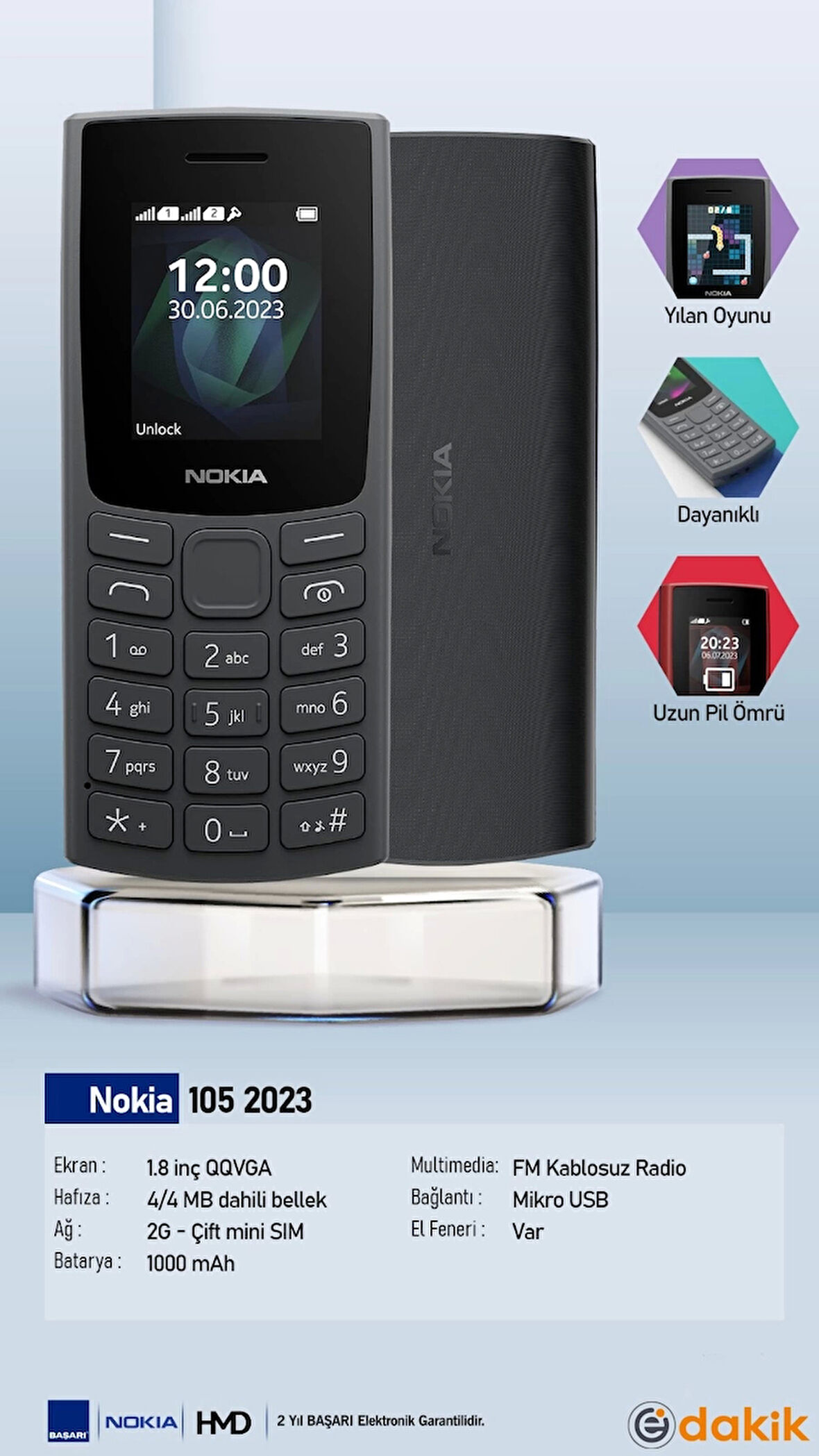 NOKIA 105 2023 Tuşlu Cep Telefonu (Nokia Türkiye Resmi Distribütör Garantili)