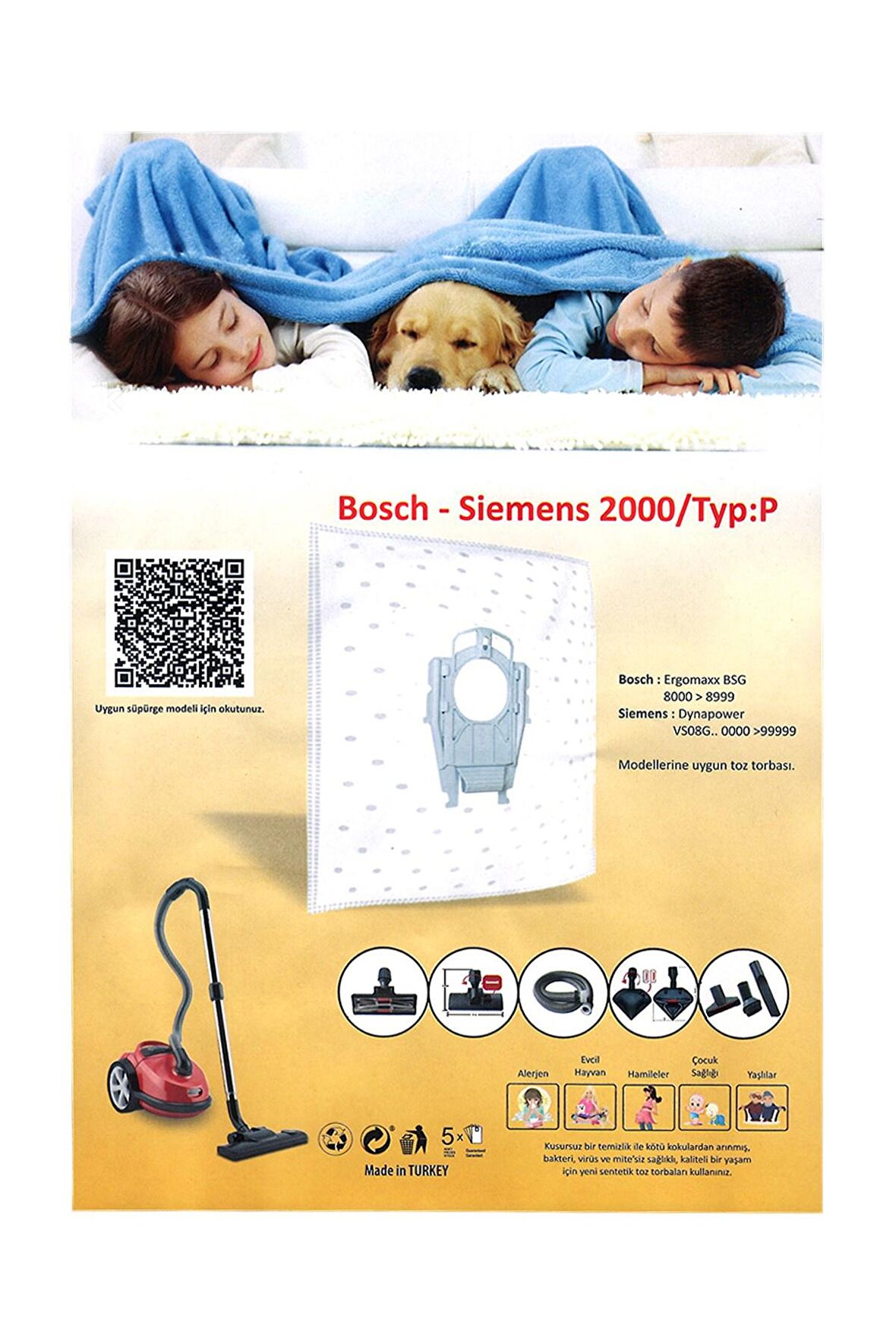 bosch Siemens DynaPower Elektrikli Süpürge P Tipi Toz Torbası 20 ADET
